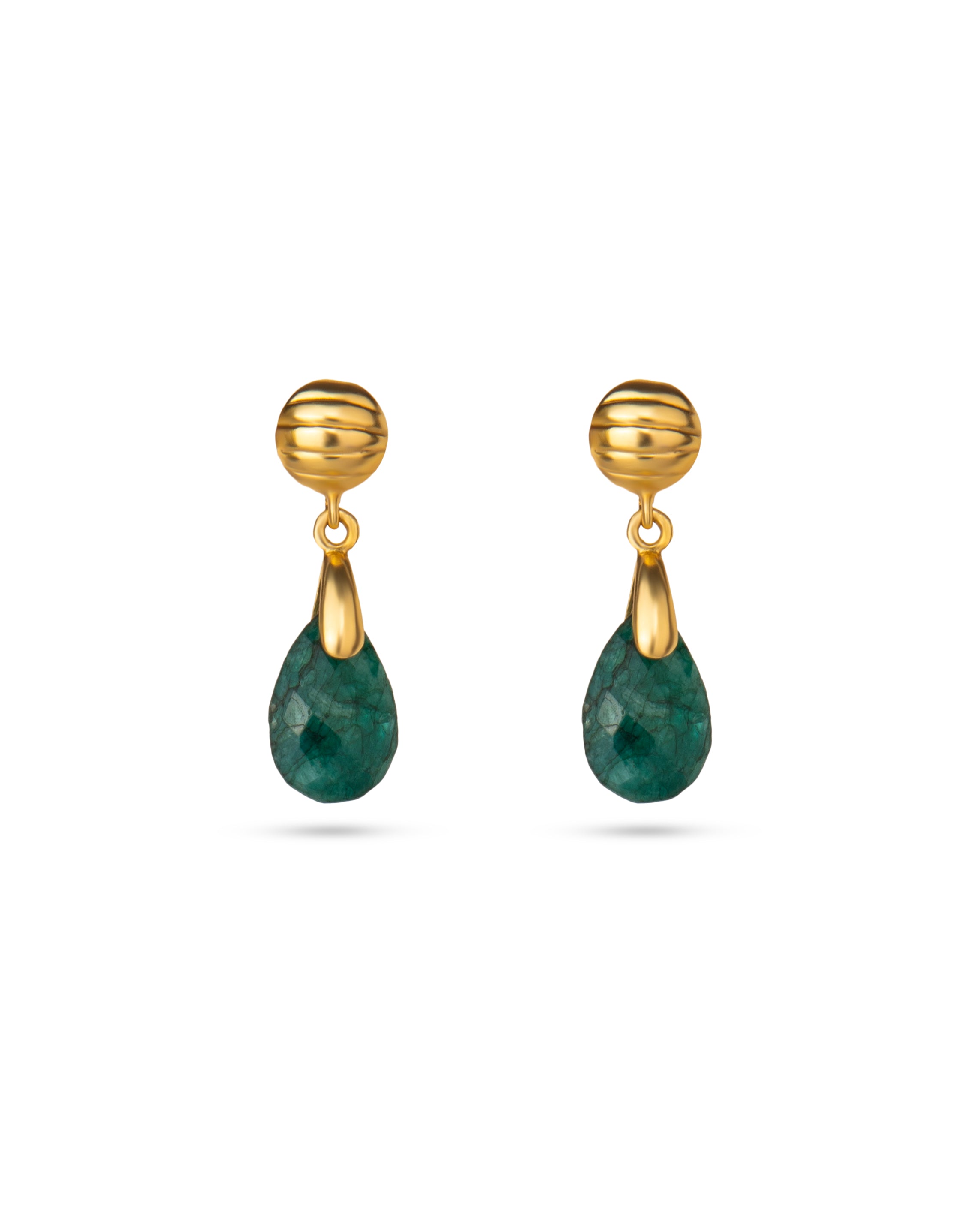 Emerald Teardrop Dangle Earrings, 18k Gold Plated May Birthstone Jewelry