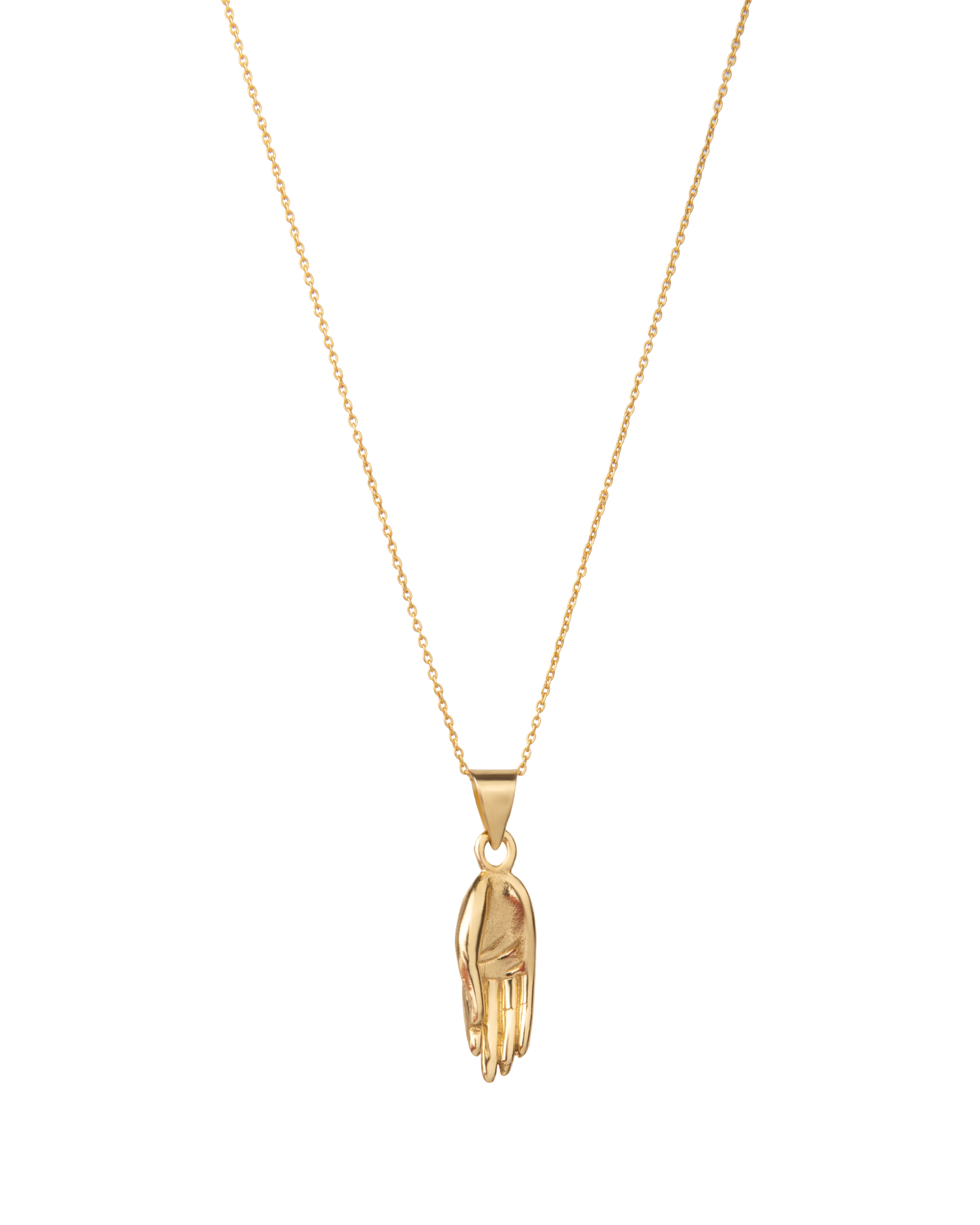 Gold Plated Brass Dhyan Mudra Hand Necklace, Minimalist Yoga Pendant