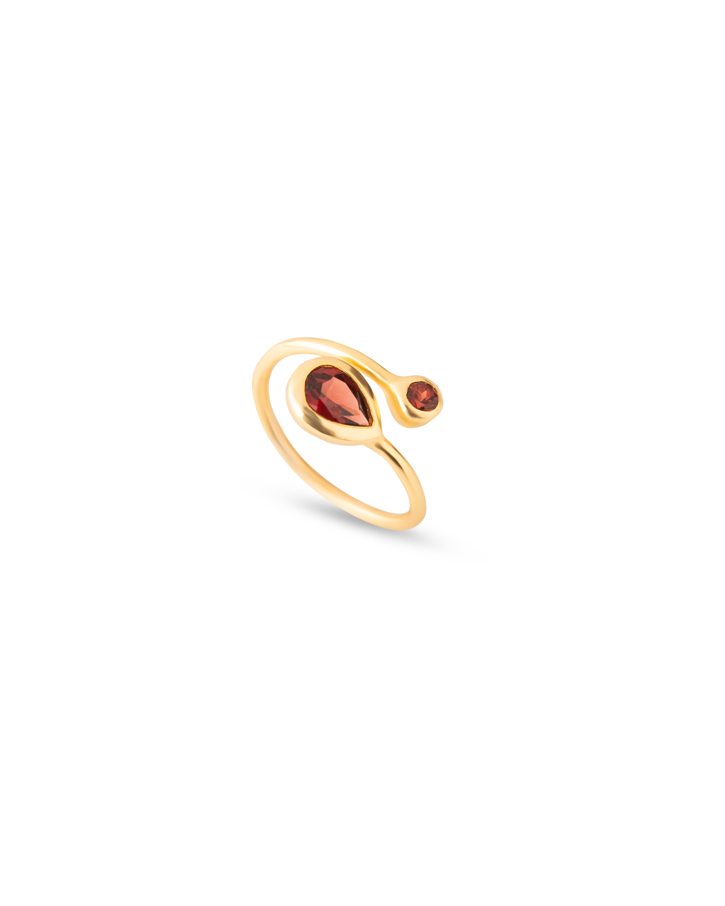 Handmade Garnet Open Ring: 18k Gold Plated Teardrop Crystal, Adjustable