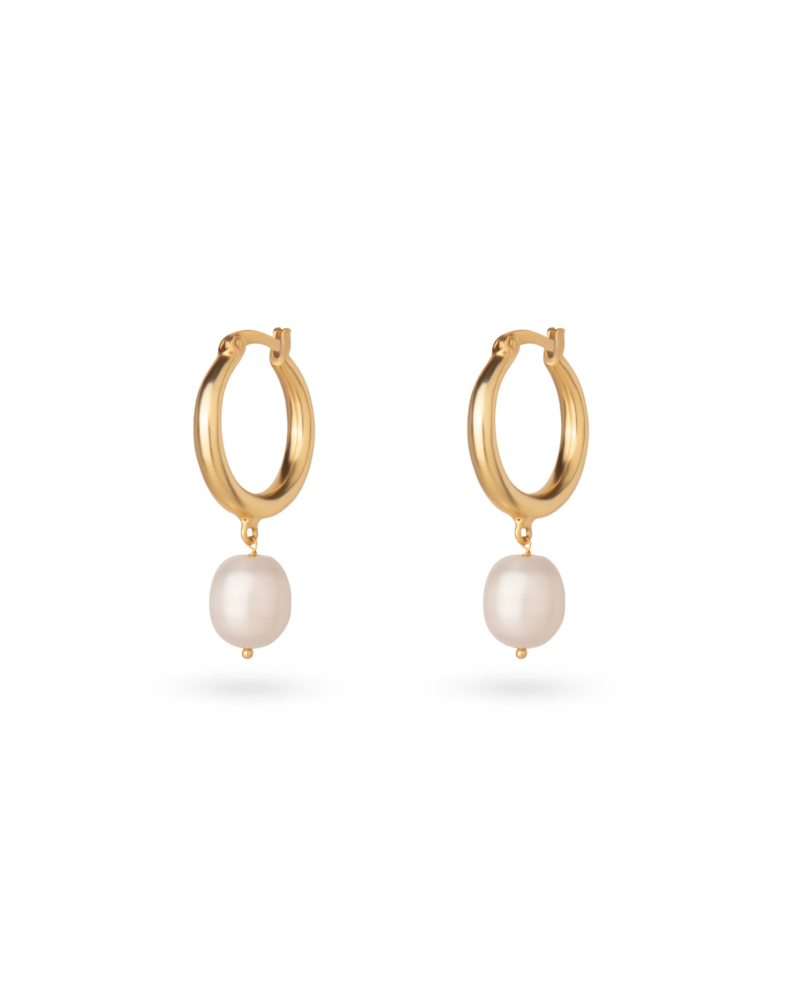 Pearl Hoop Earrings 18K Gold Plated Freshwater Pearl Danlges Earrings