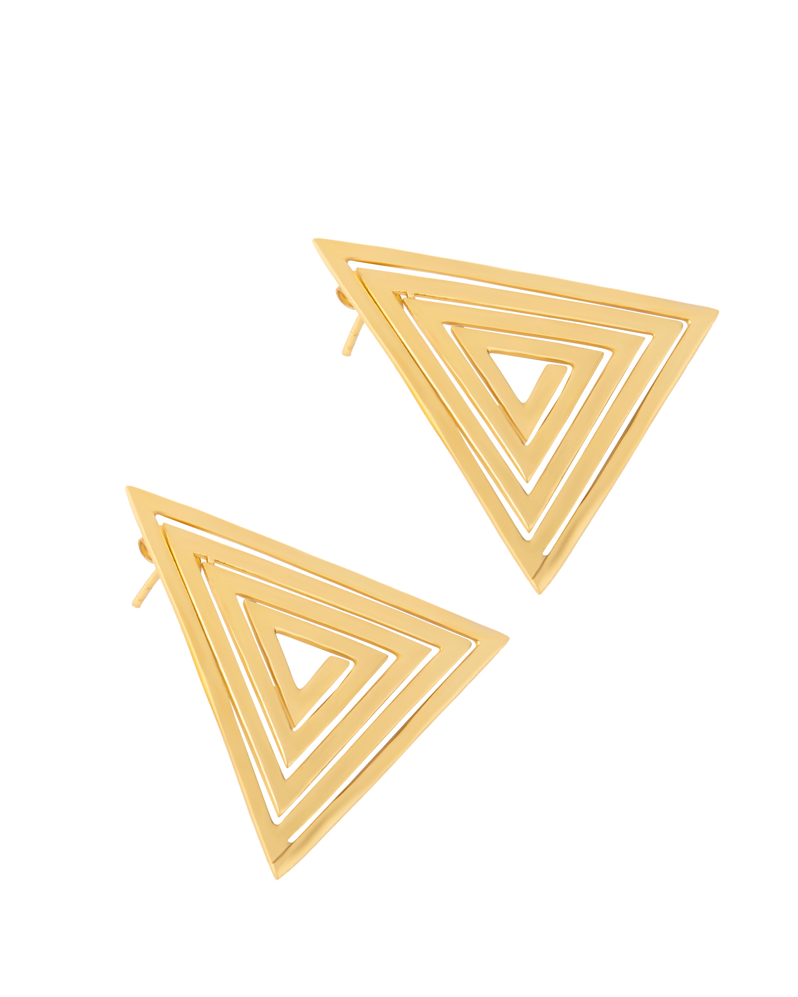 Triangle Spiral Swirl Stud Earrings 18K Gold Plated