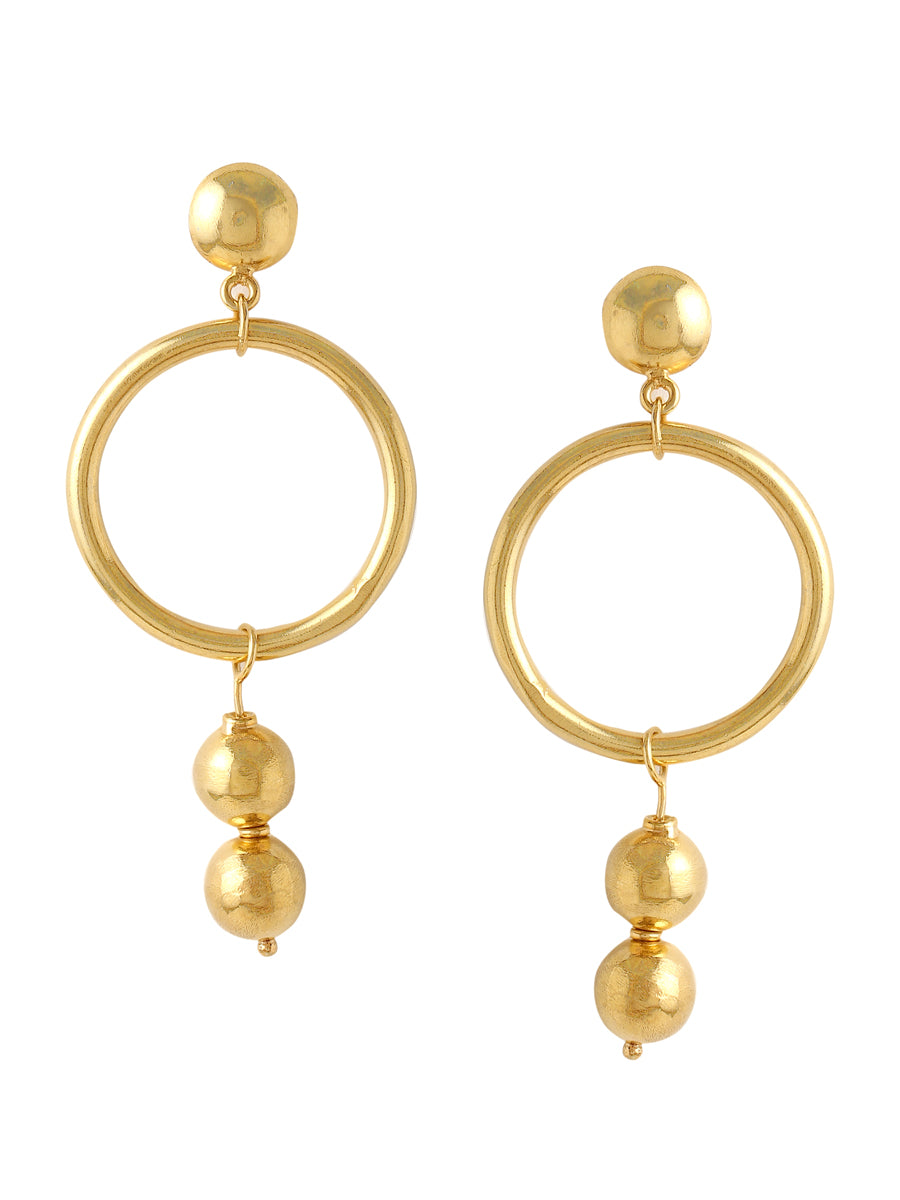 18K Gold Pated Sphere Ball Drop Circle Hoop Earrings