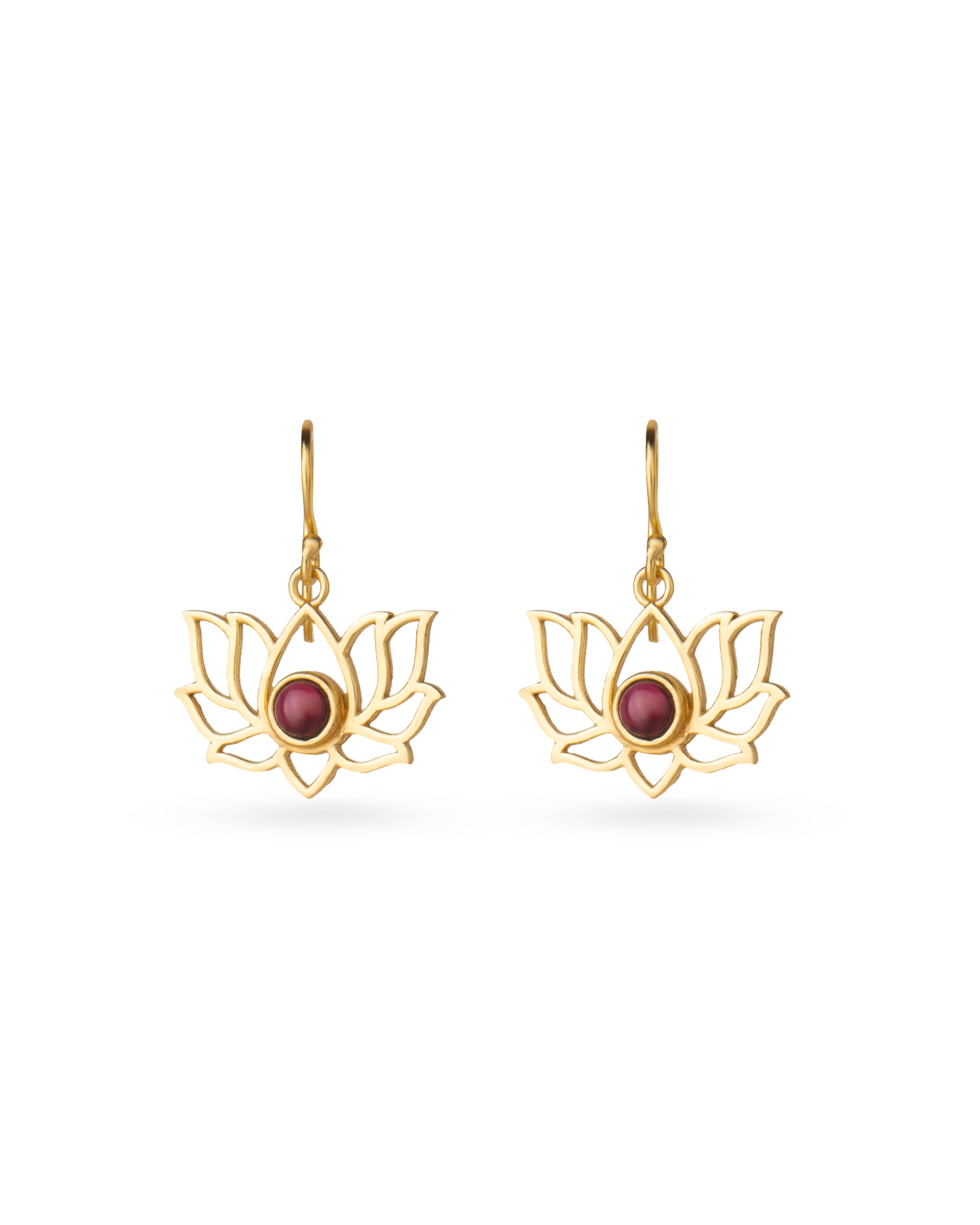 Lotus Flower Earrings with Amethyst Stone 18K Gold Plated Hoop Earrings