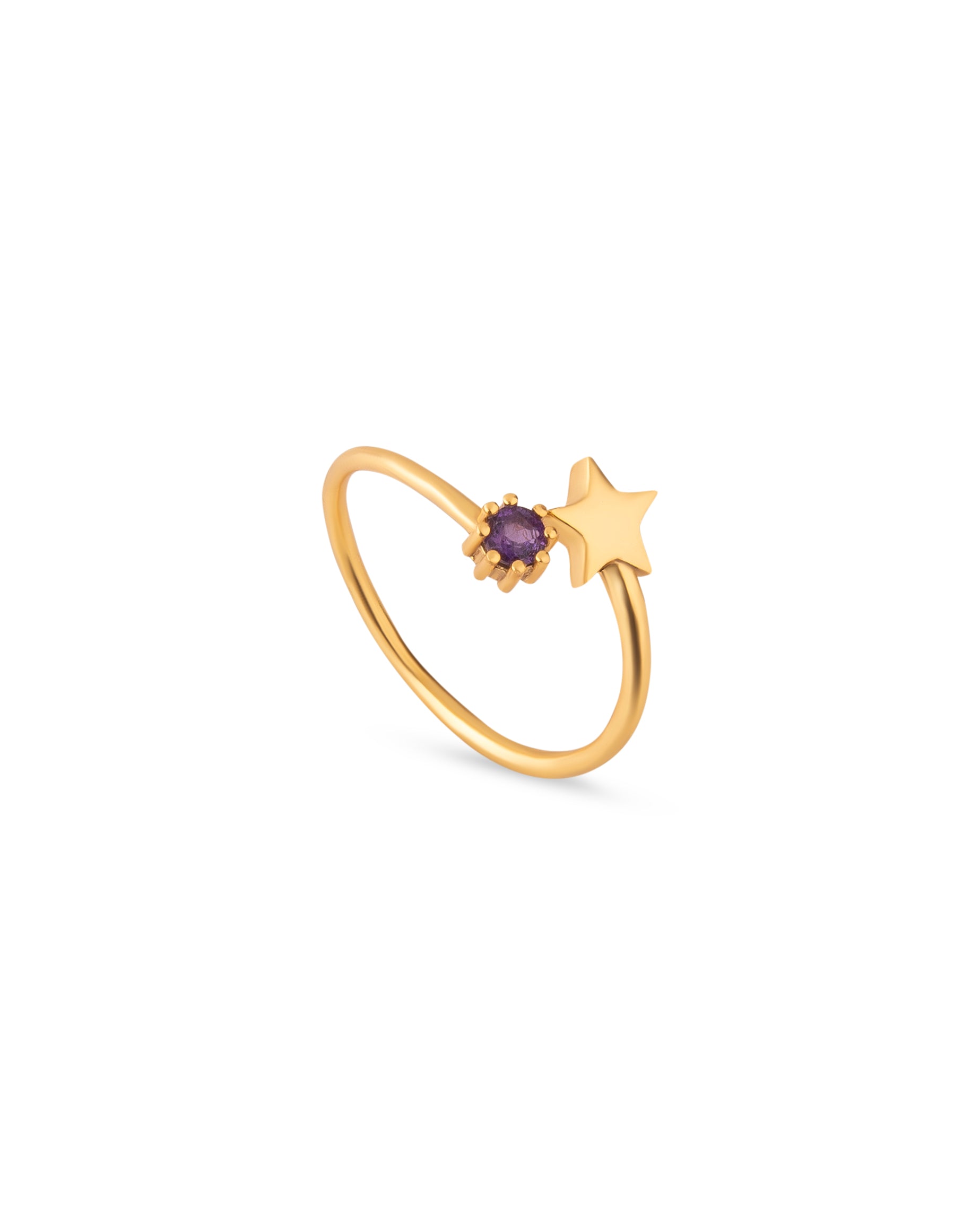 18k Gold Plated Star Amethyst Ring, Adjustable Minimalist Design
