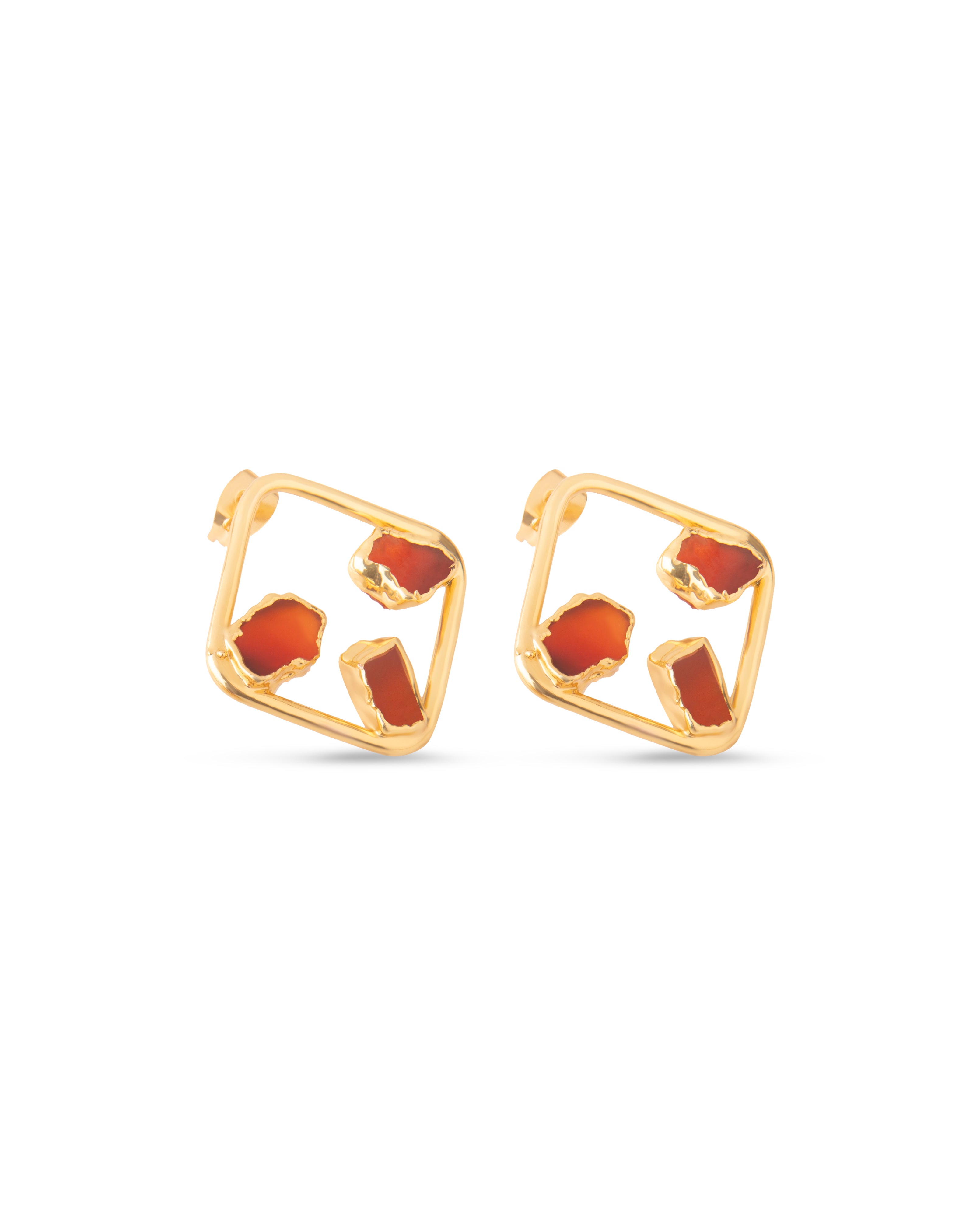 Raw Carnelian Gemstone Studs 18K Gold Plated Healing Crystal Earrings