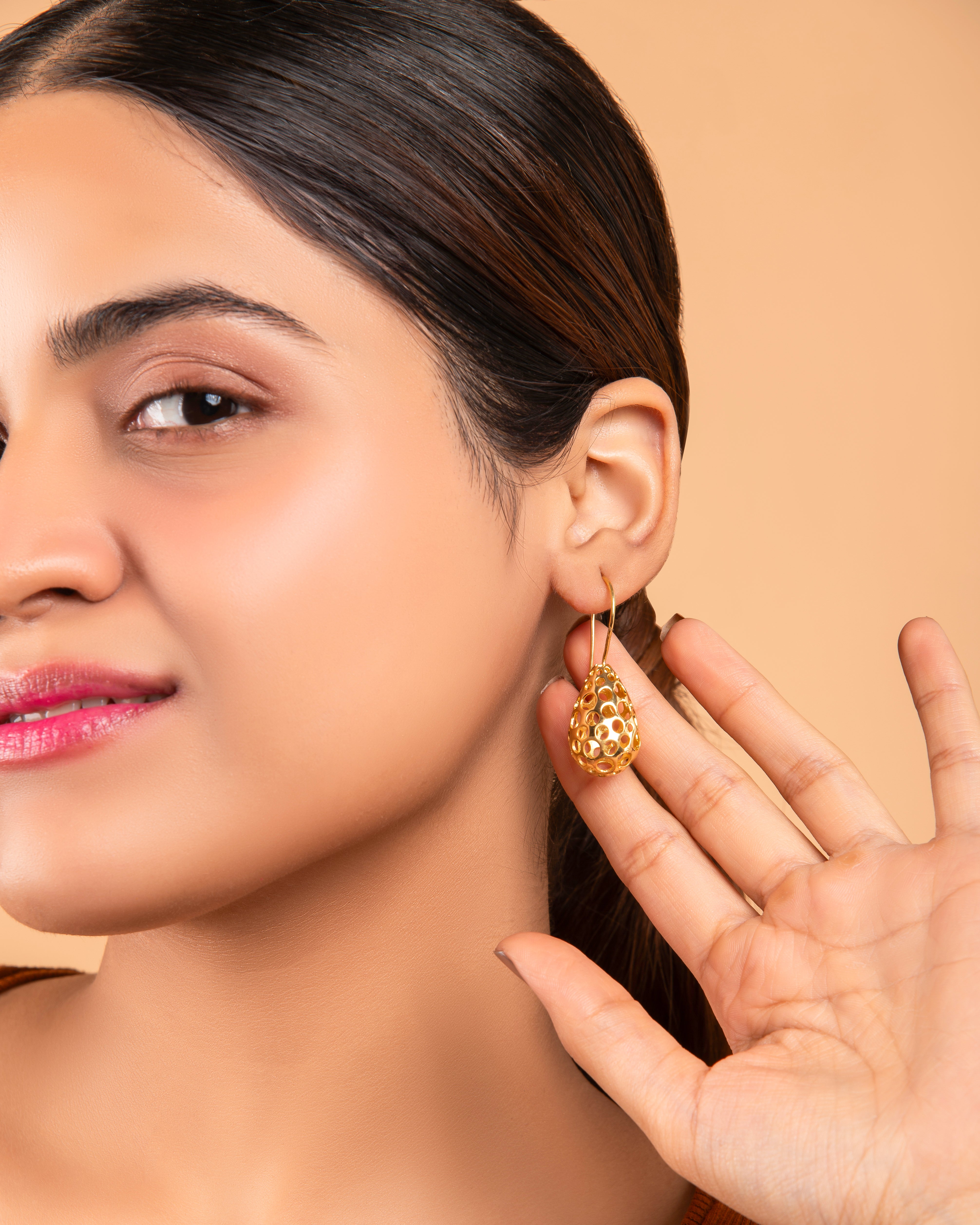 Golden Honeycomb Earrings 18k Gold Plated Geometric Dangle