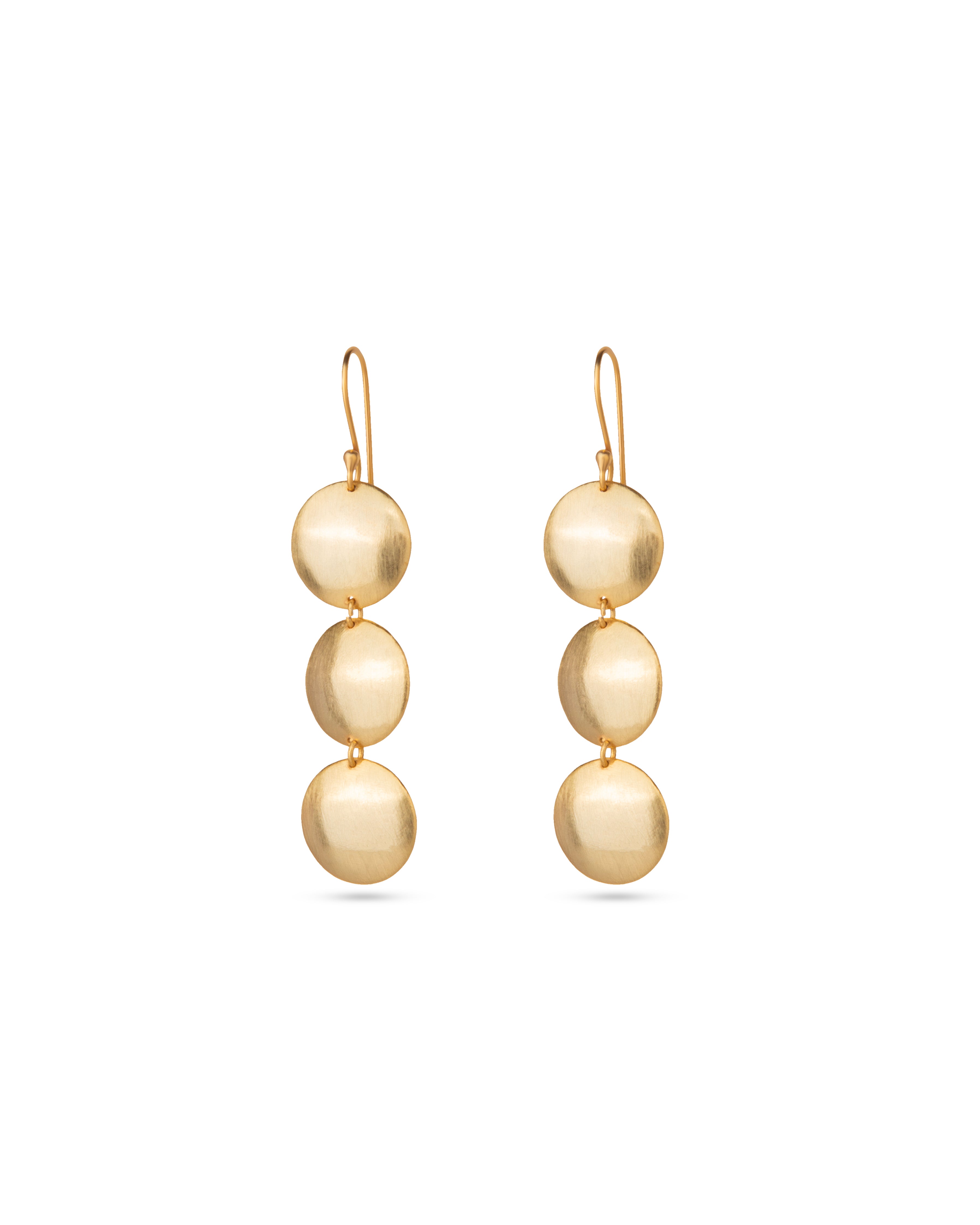 Triple Disc Earrings 18k Gold Plated Brass Circle Dangles