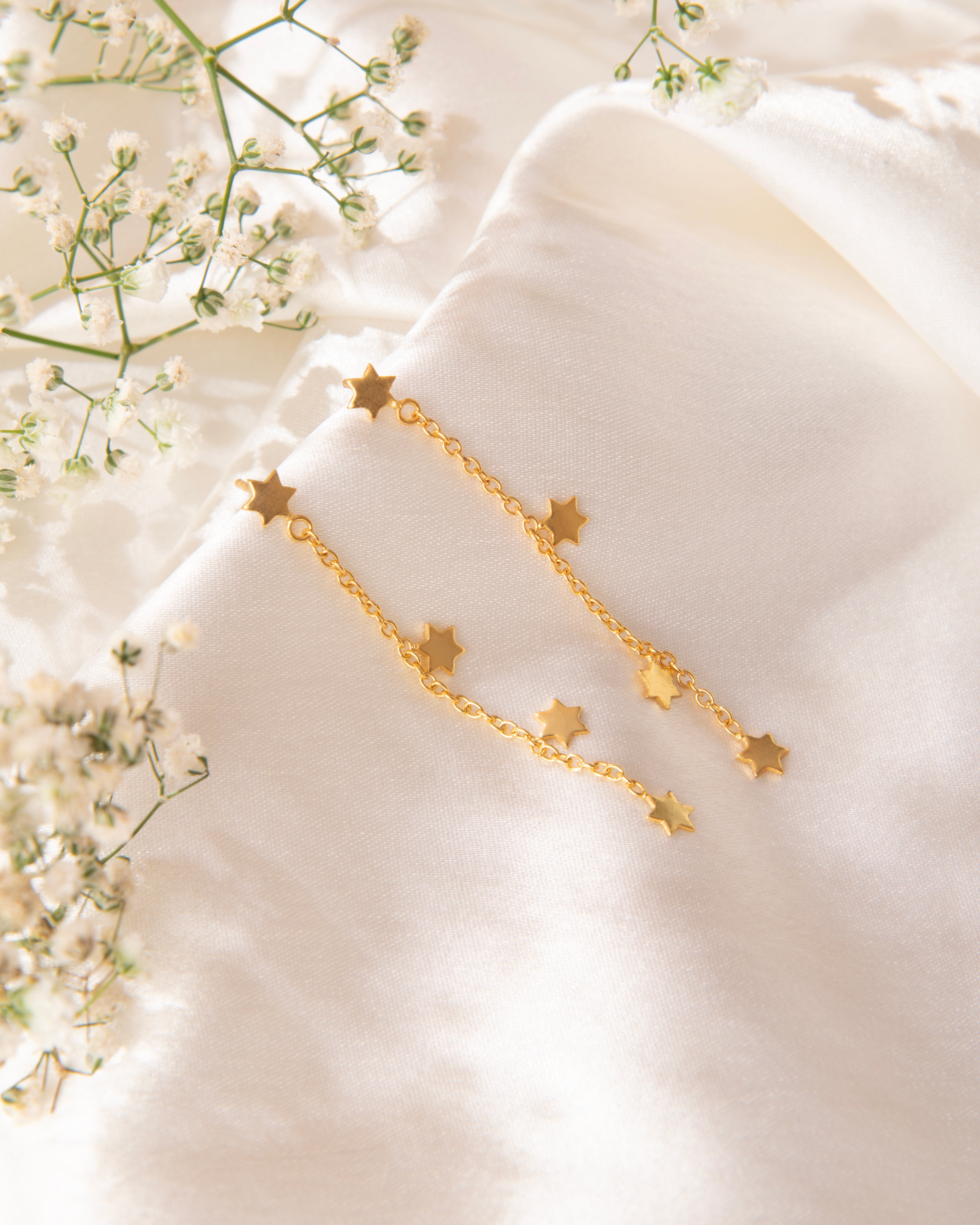 18K Gold Plated Long Chain Star Earrings