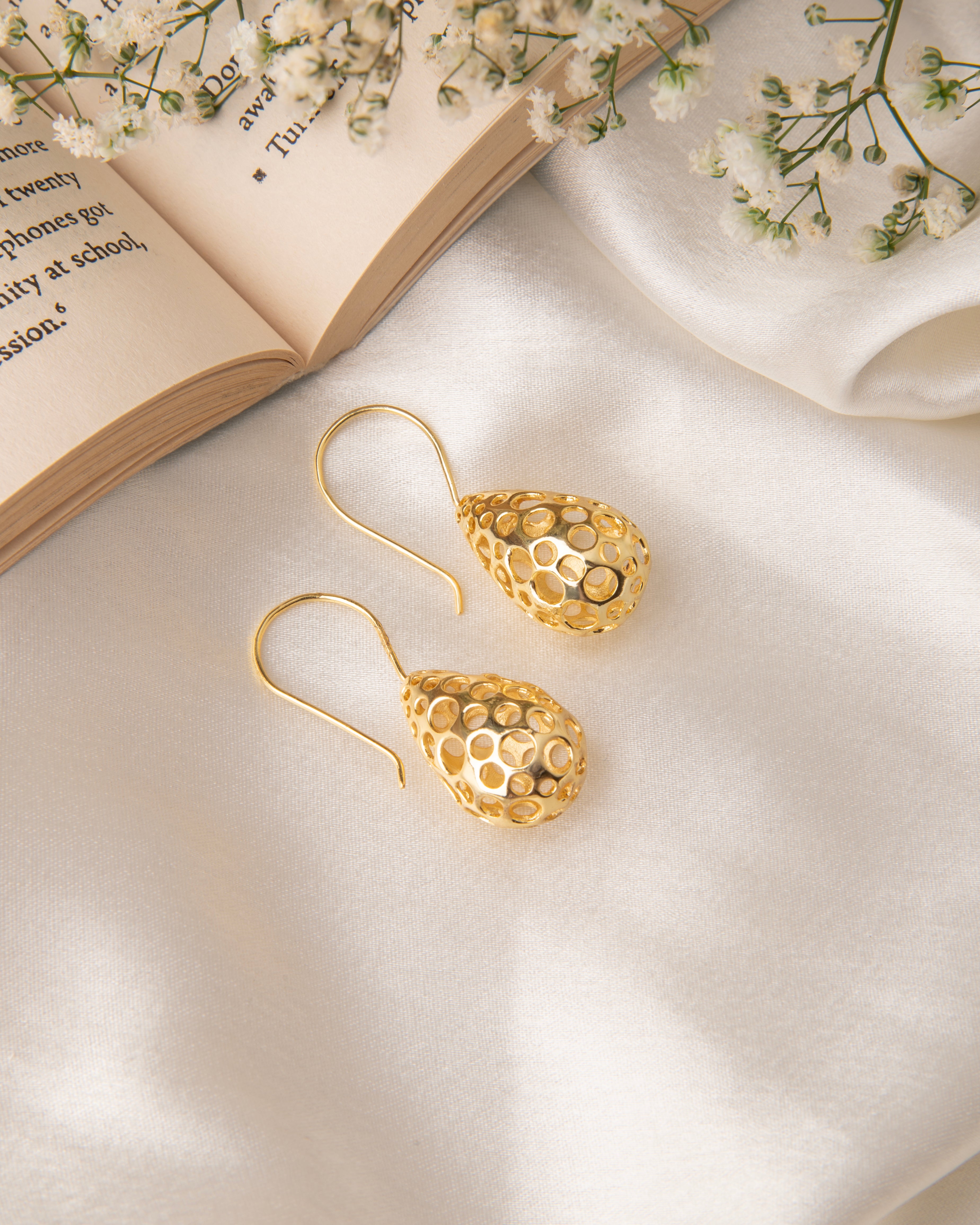 Golden Honeycomb Earrings 18k Gold Plated Geometric Dangle