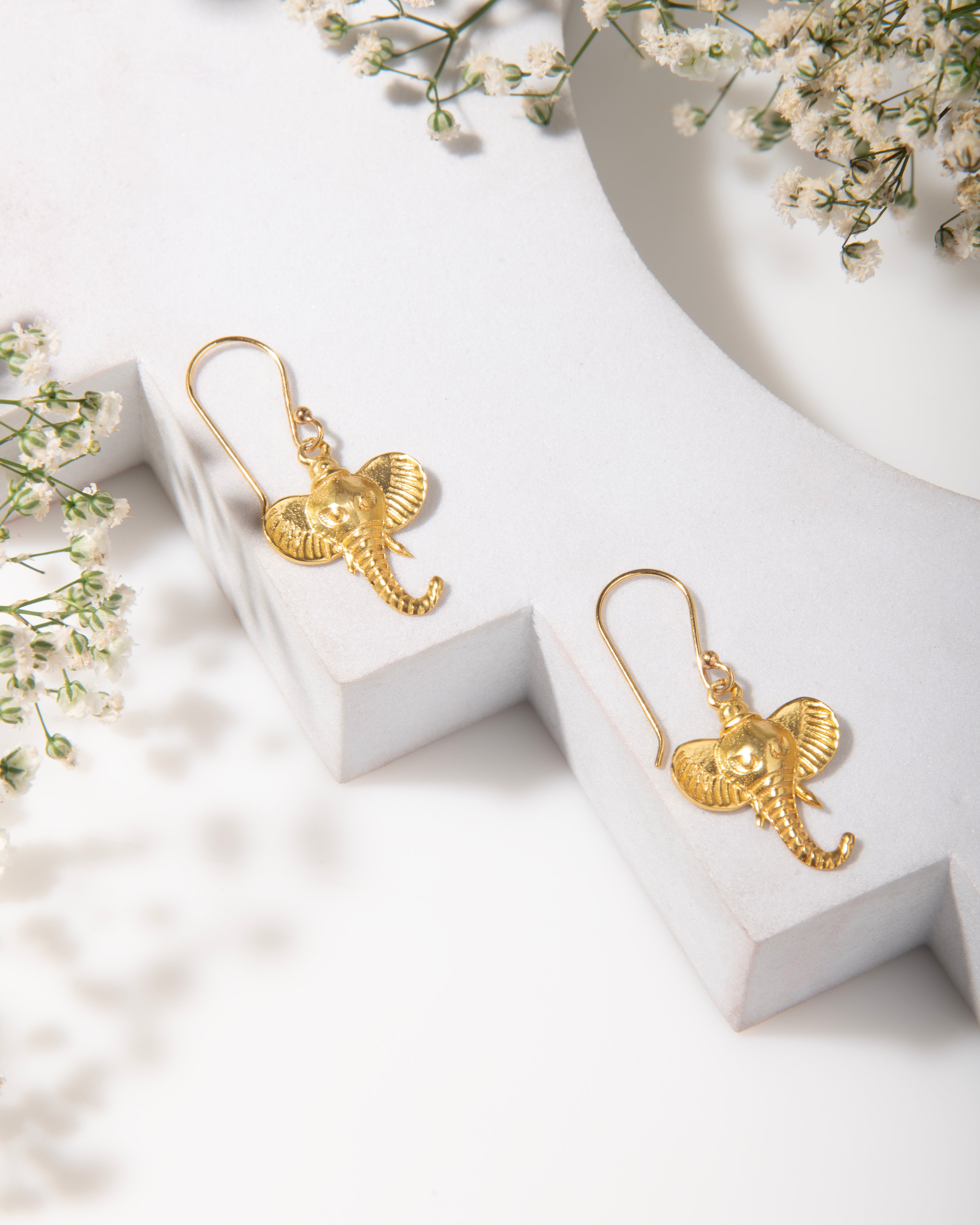 Elephant Head Earrings 18k Gold Plated goodluck Dangles