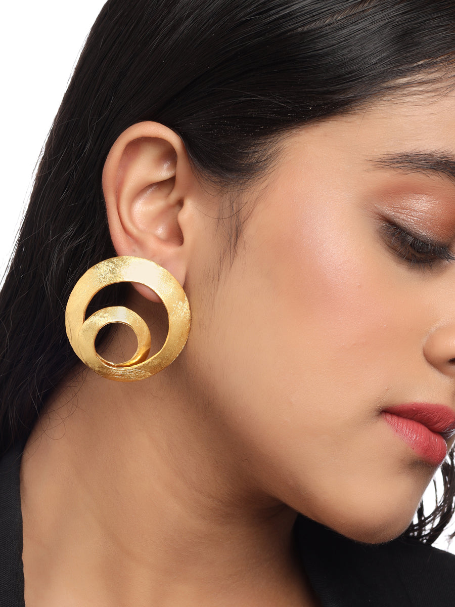 18K Gold Plated Double Circle Stud Earrings