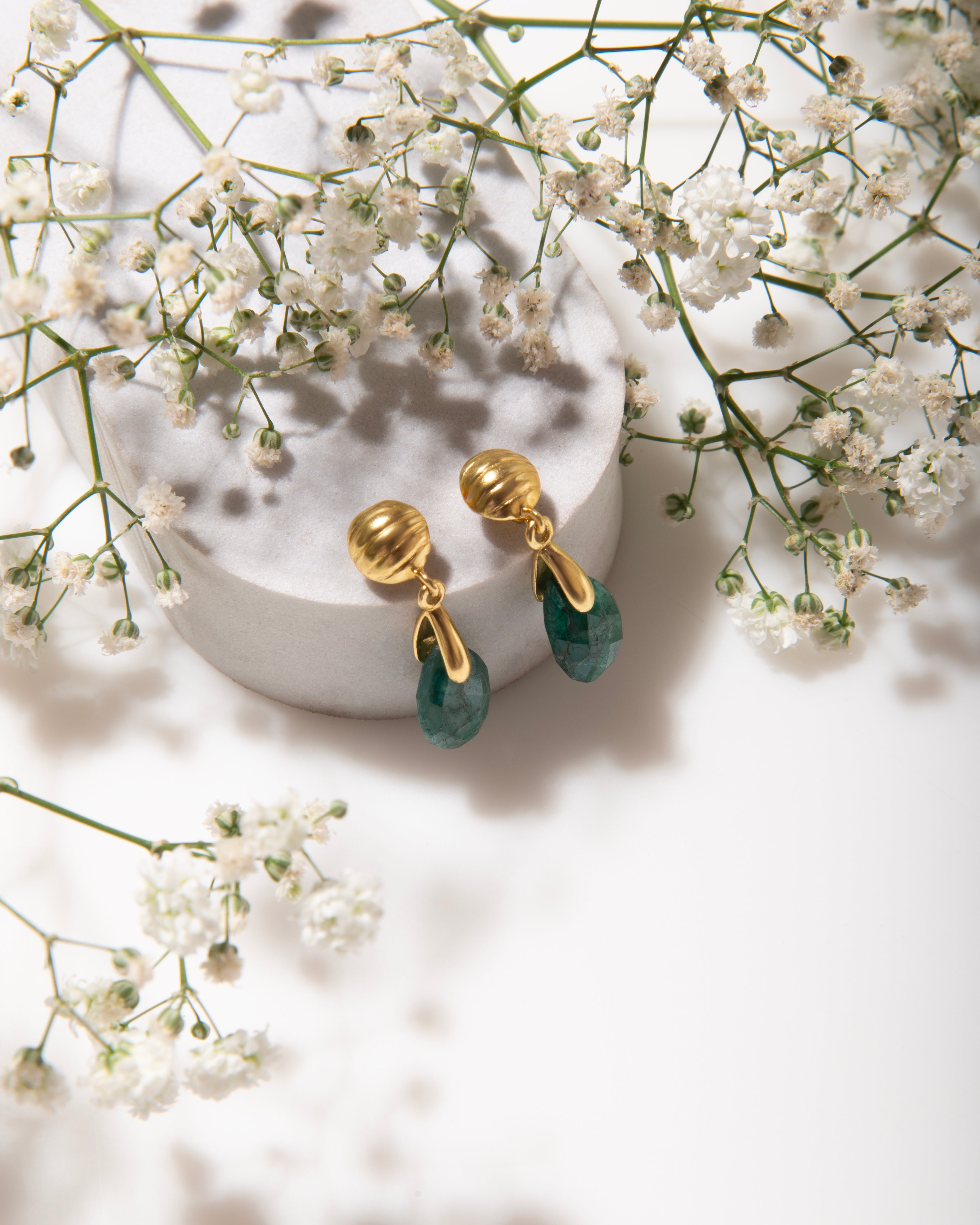 Emerald Teardrop Dangle Earrings, 18k Gold Plated May Birthstone Jewelry