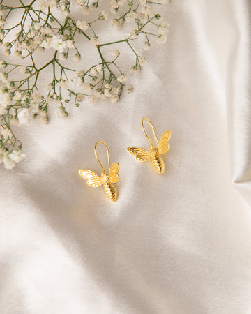 18k Gold Plated Bee Earrings Honey Bee Dangles