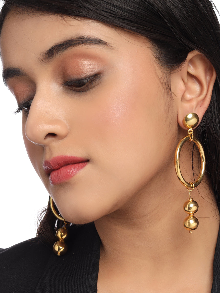 18K Gold Pated Sphere Ball Drop Circle Hoop Earrings