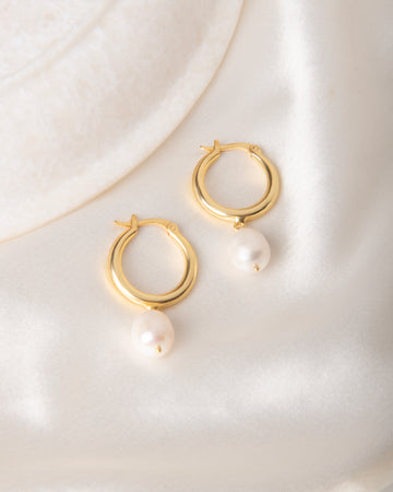 Pearl Hoop Earrings 18K Gold Plated Freshwater Pearl Danlges Earrings