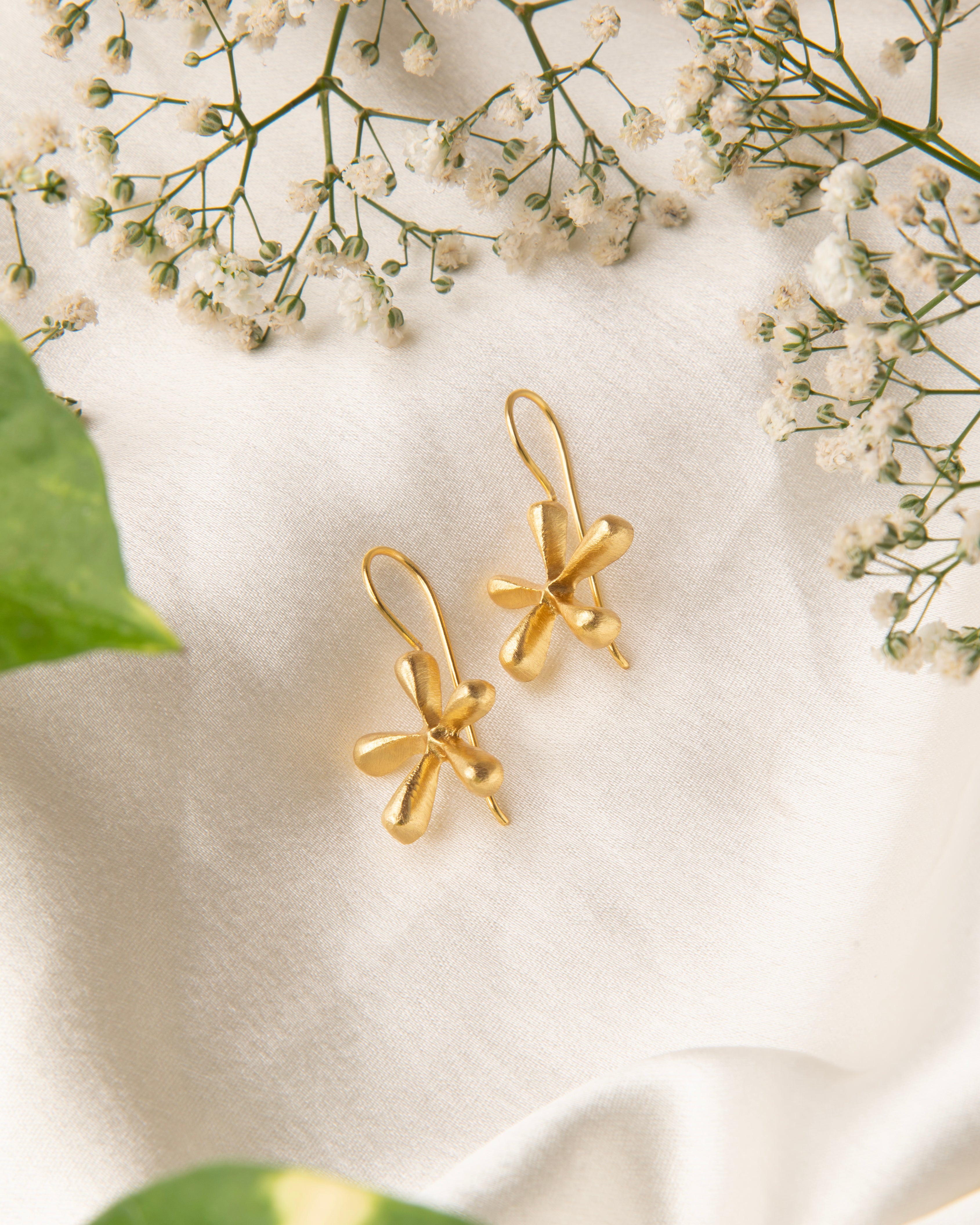 18k Gold Plated Flower Earrings Drop Hook Earrings Hippie Dangle