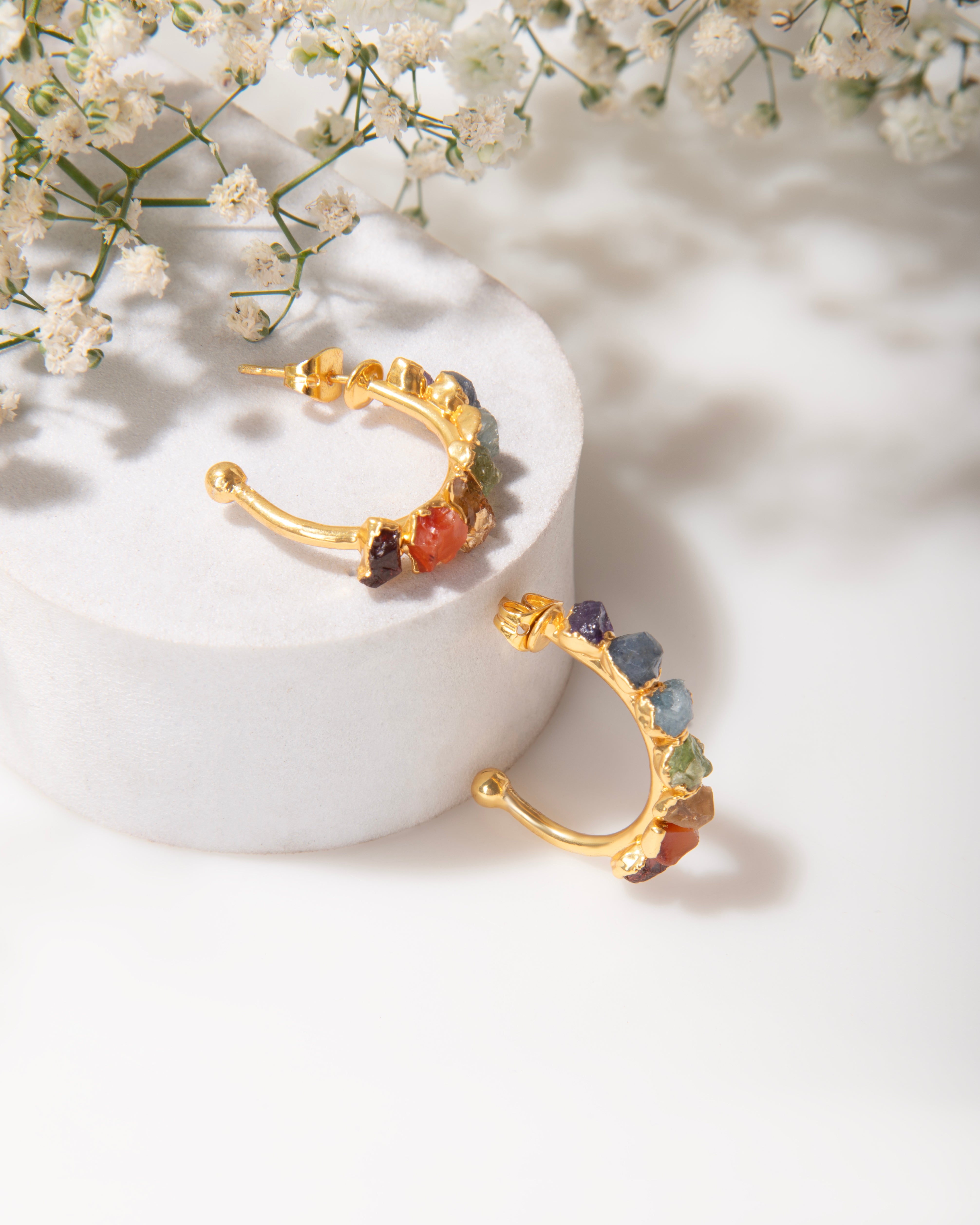 18k Gold Plated Seven Chakra Hoop Earrings