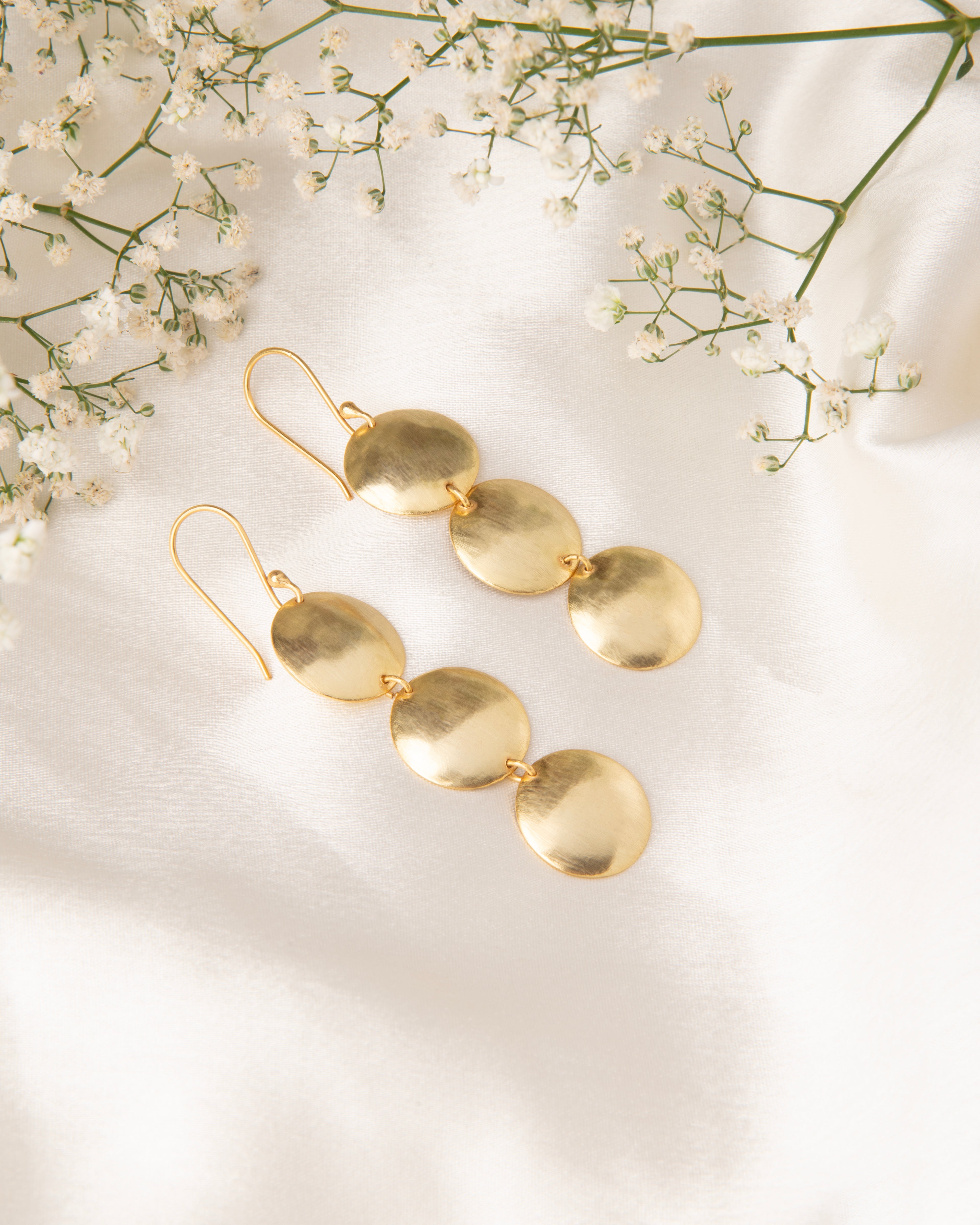 Triple Disc Earrings 18k Gold Plated Brass Circle Dangles