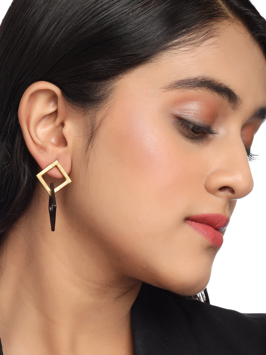 Long Black Gold Drop Earrings