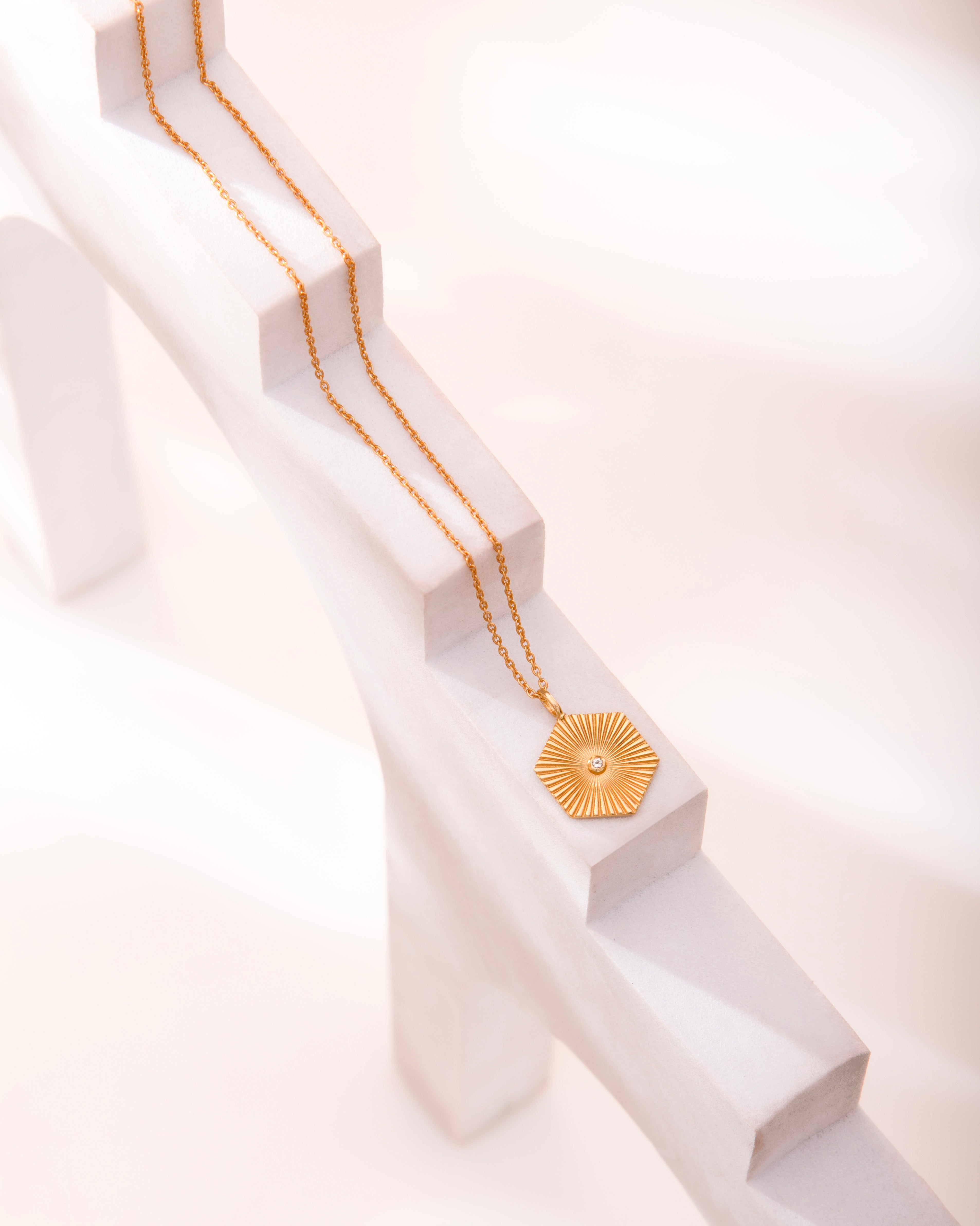 Hexagon Pendant Necklace 18K Gold Plated