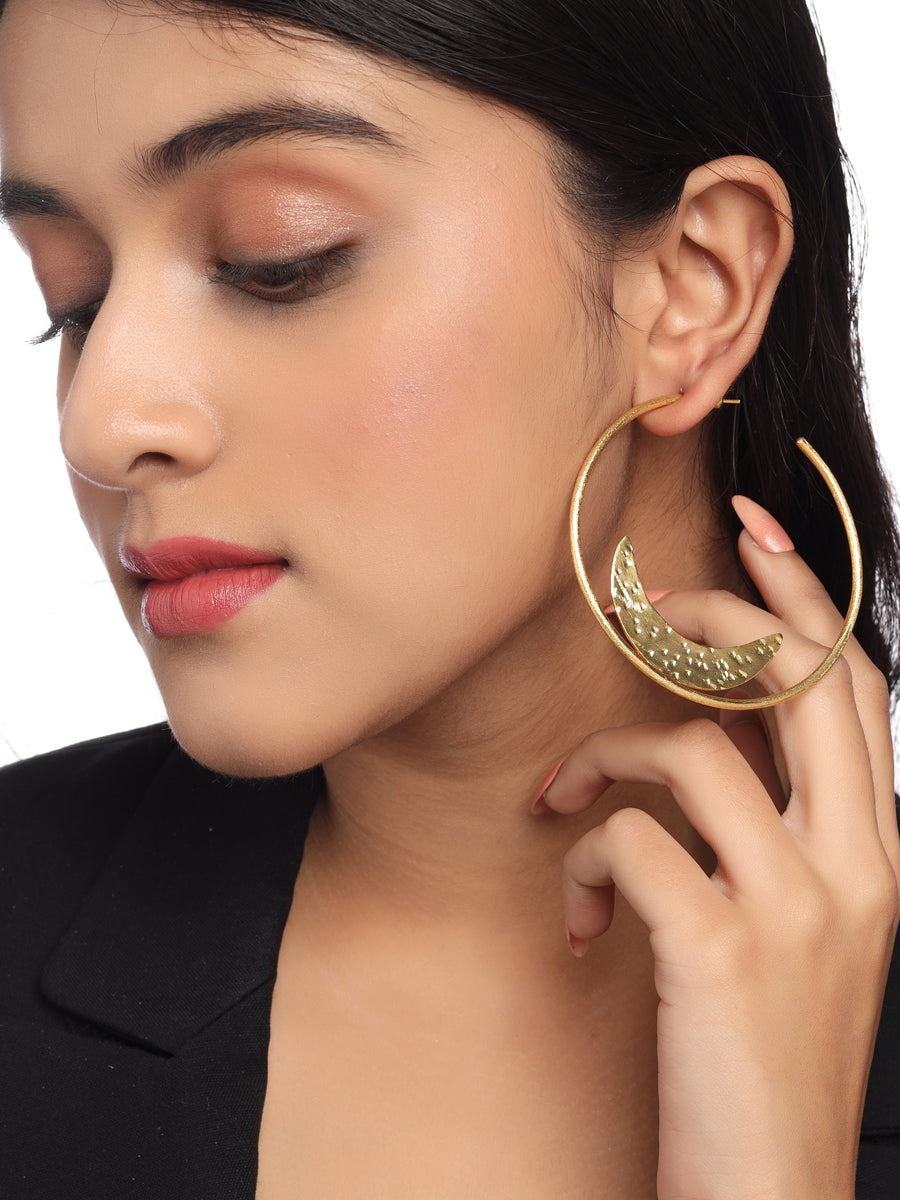Half Moon Hoop Earrings 18k Gold Plated