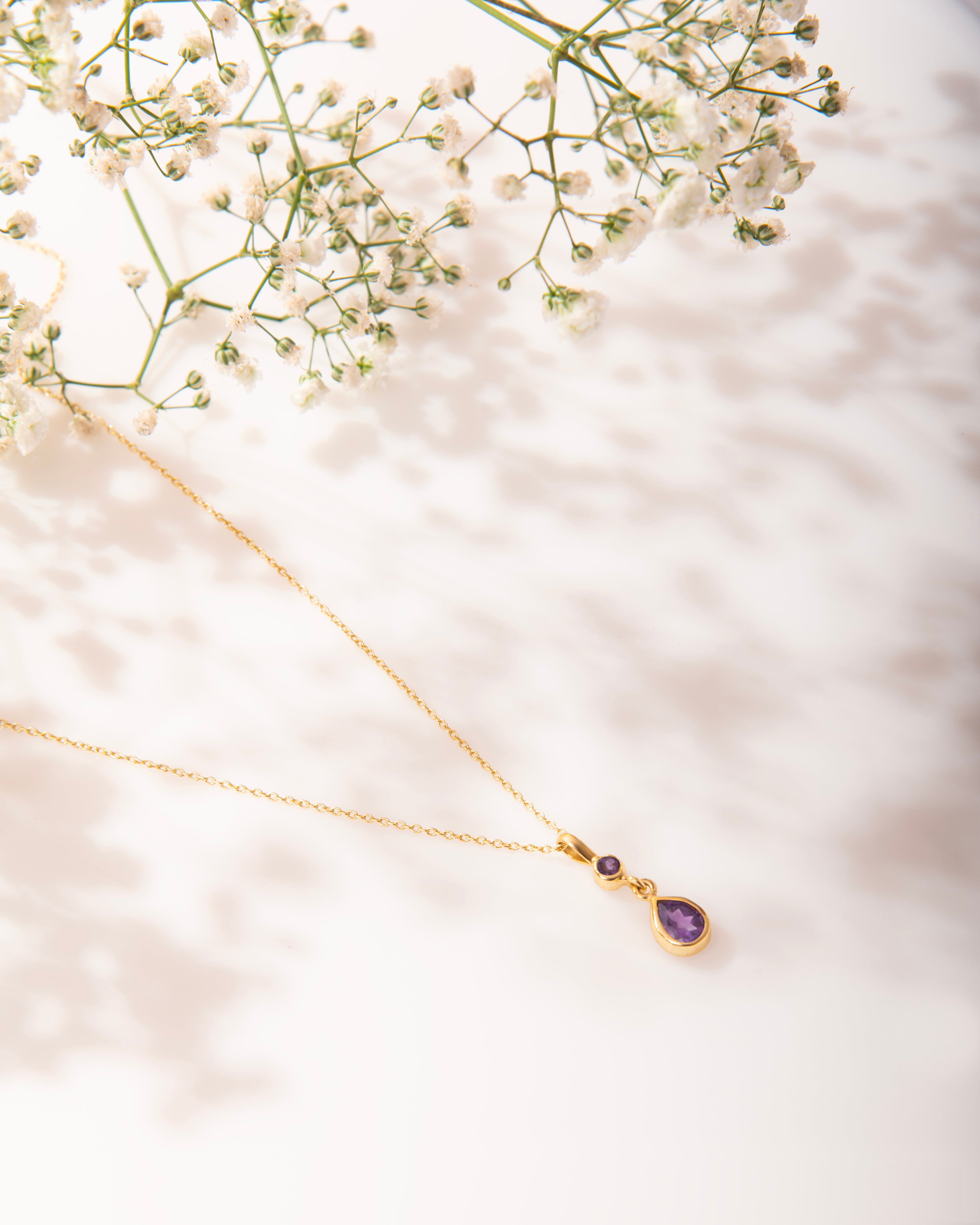 18K Gold Plated Amethyst Teardrop Necklace