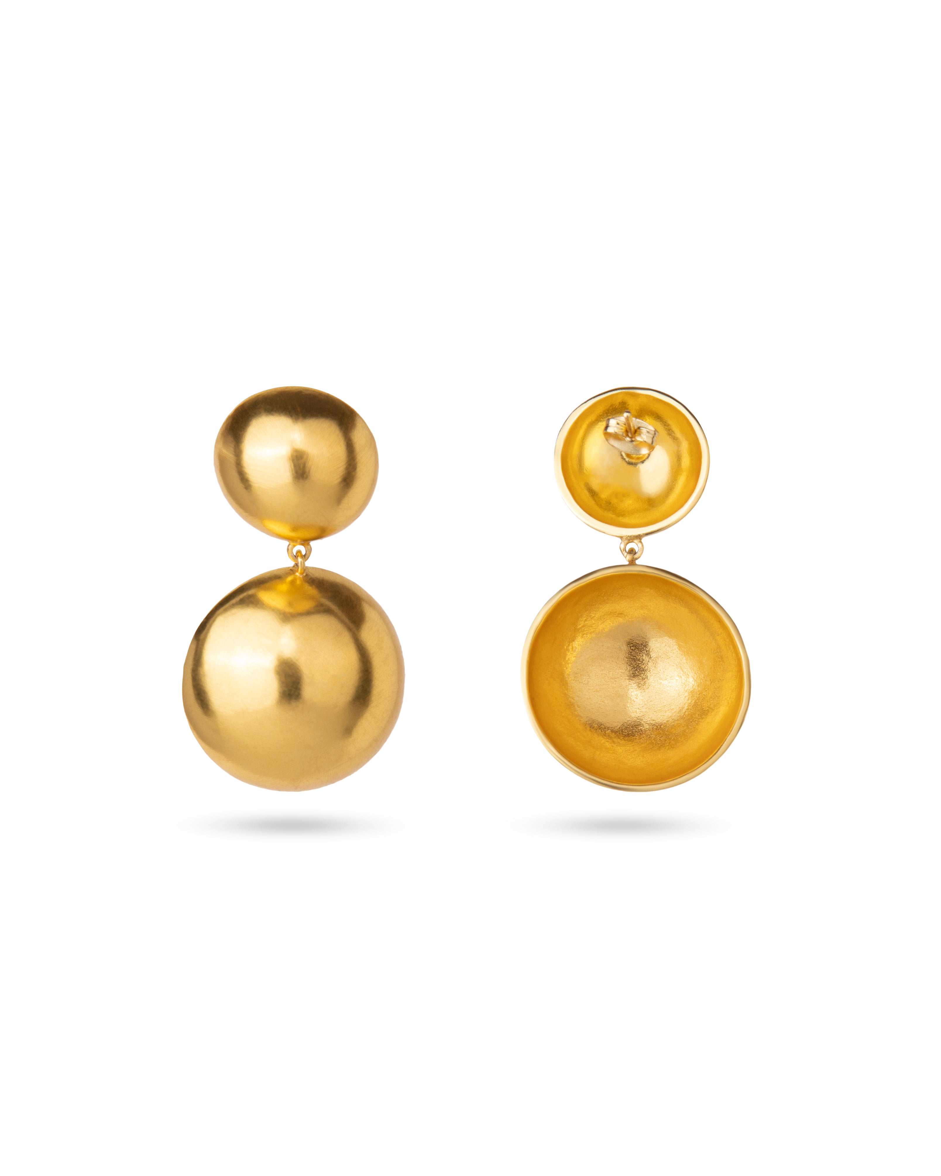 18K Gold Plated Disc Earrings Double Circle Drop Dangles
