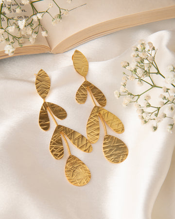 Leaf Earrings 18K Gold Plated Leaf Branch Drop Earrings