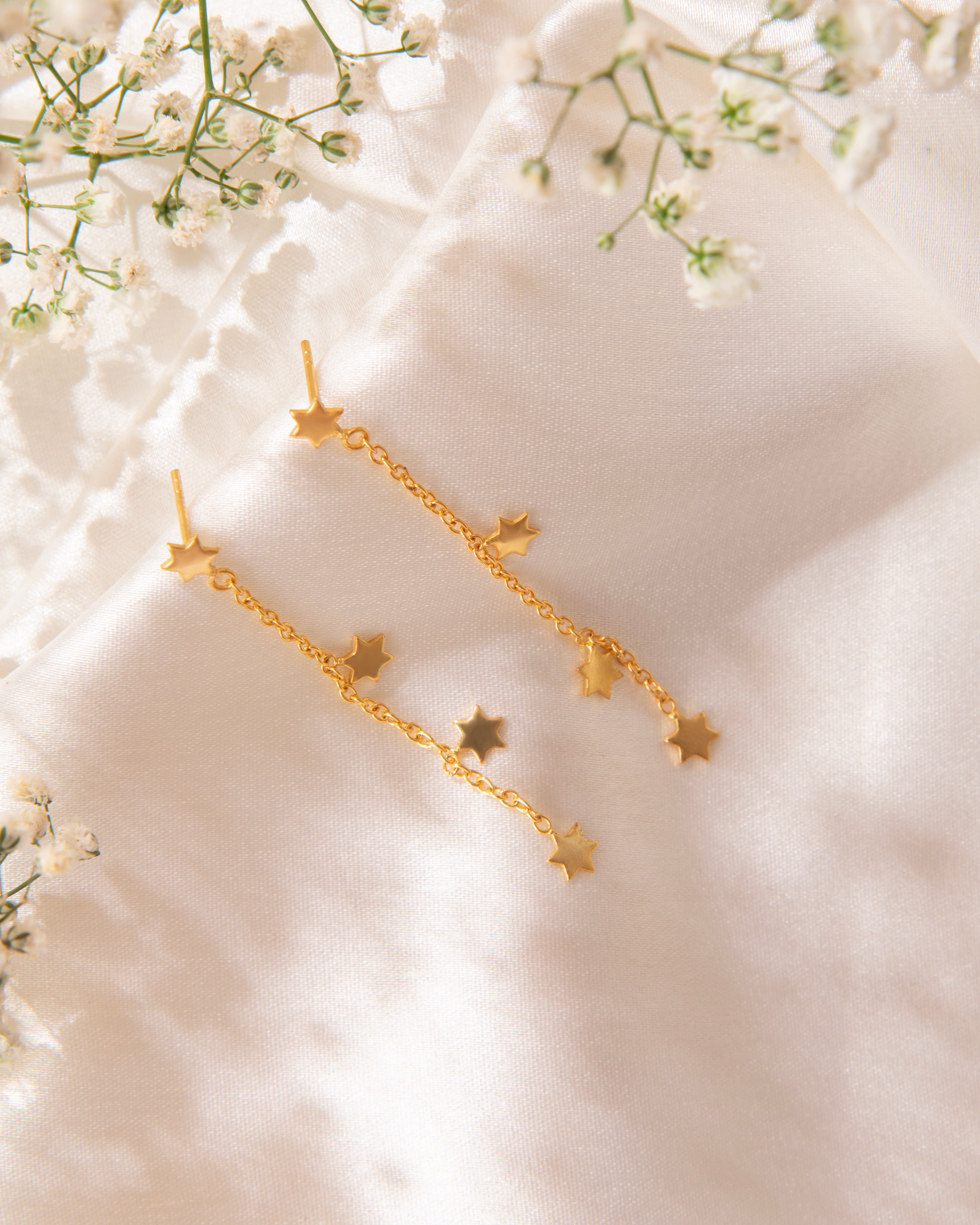 18K Gold Plated Long Chain Star Earrings