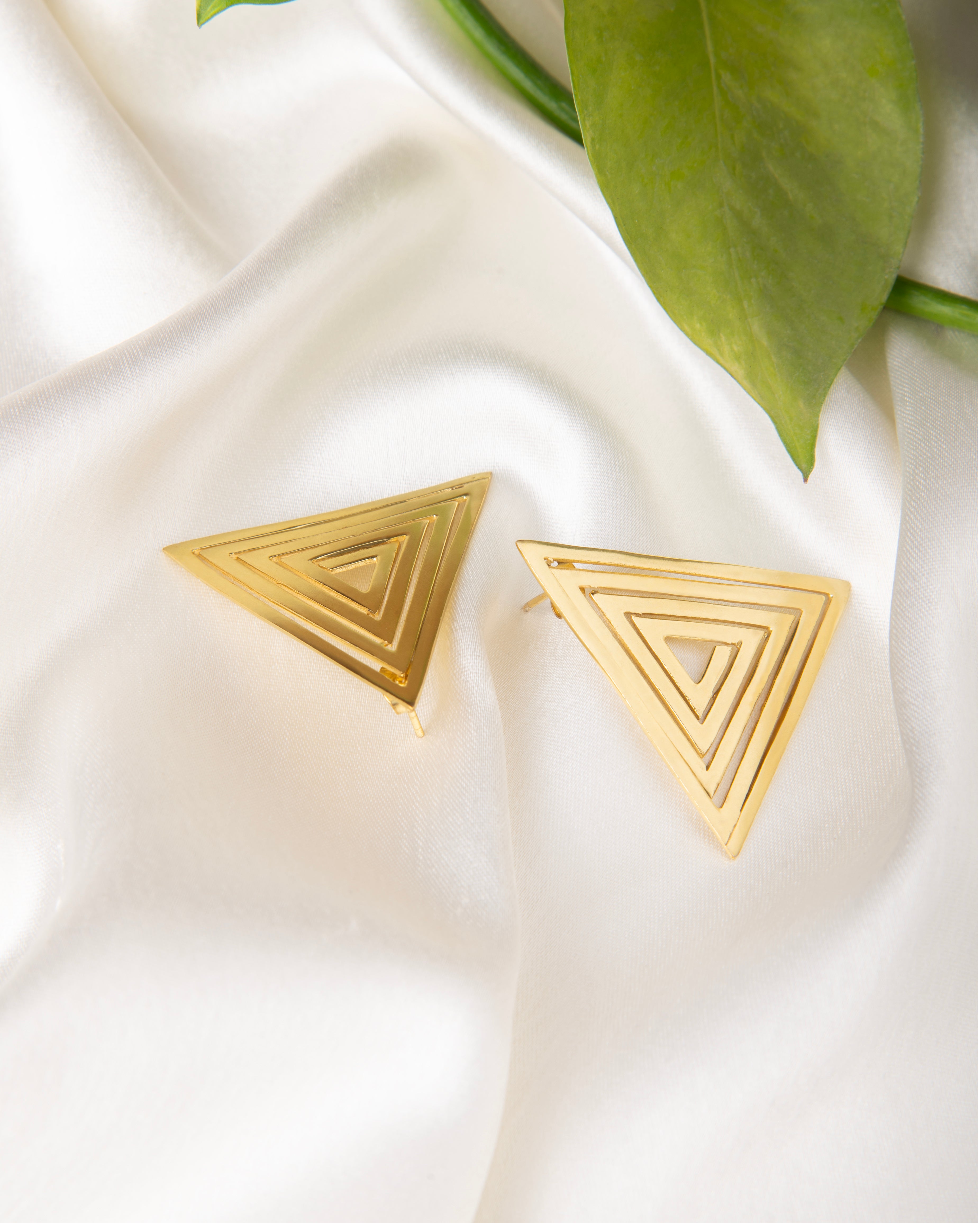 Triangle Spiral Swirl Stud Earrings 18K Gold Plated