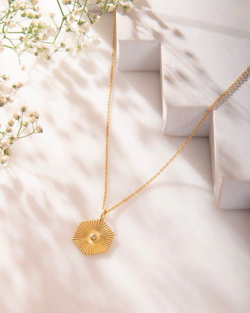 Hexagon Pendant Necklace 18K Gold Plated