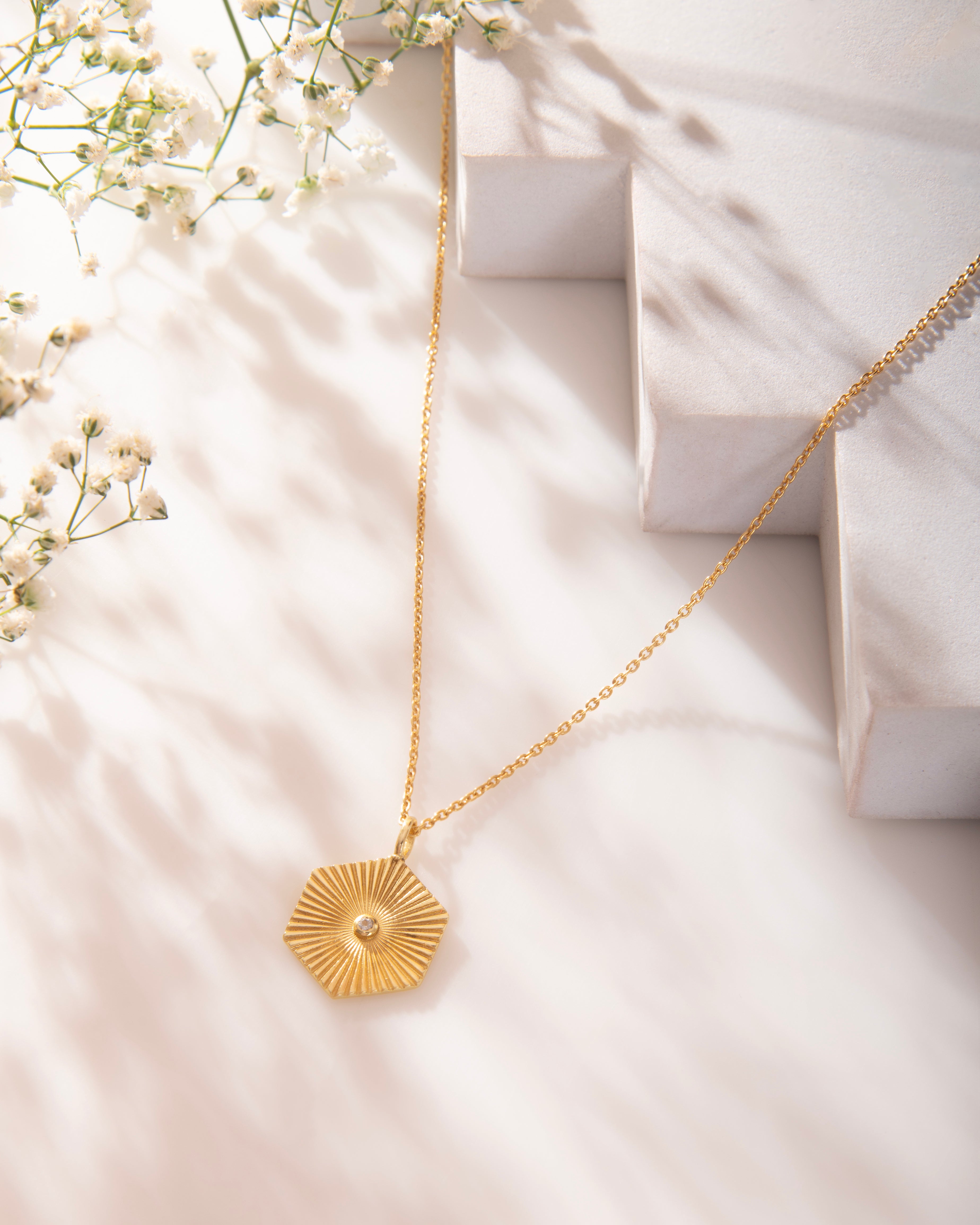 Hexagon Pendant Necklace 18K Gold Plated