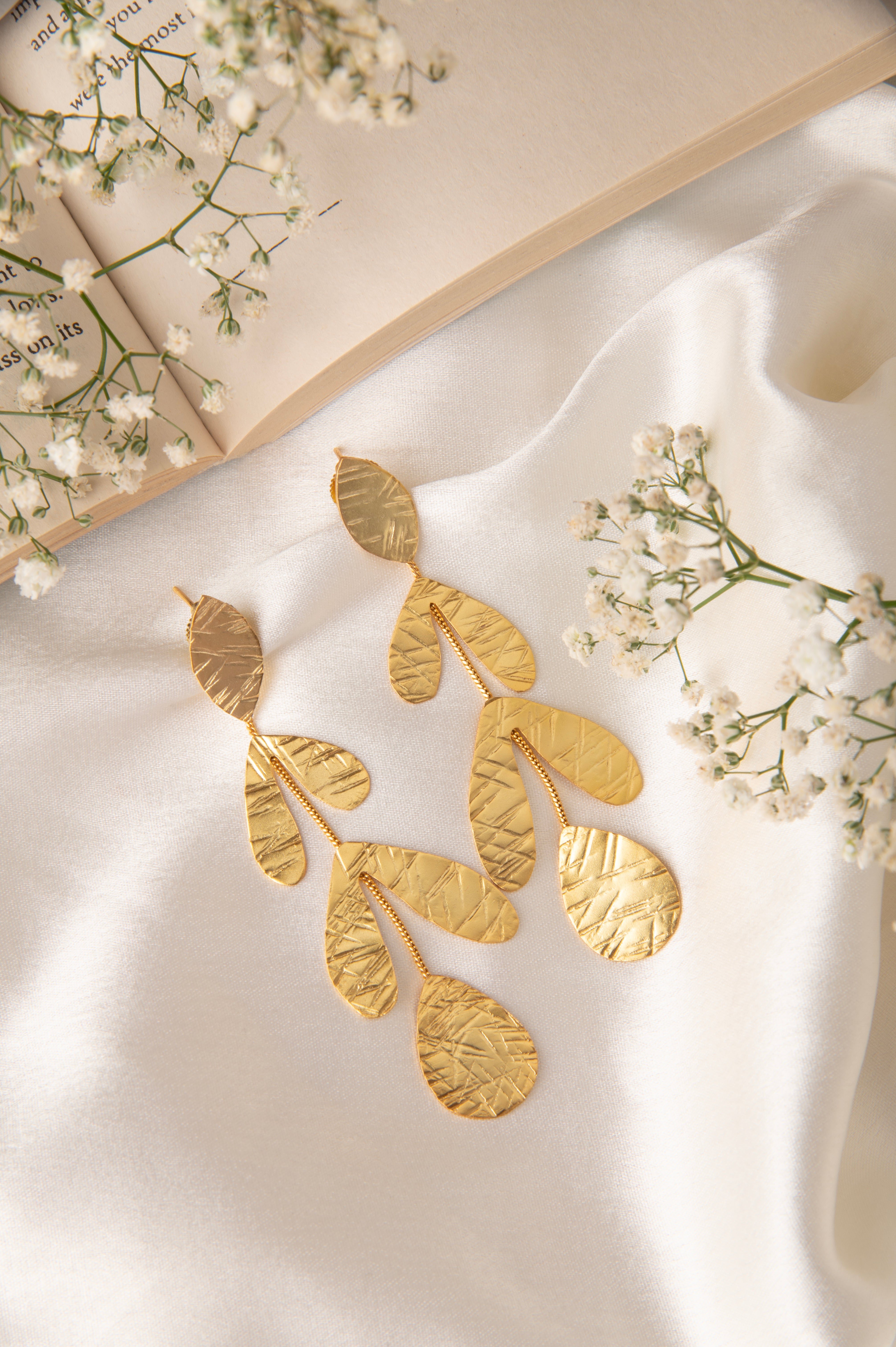 Leaf Earrings 18K Gold Plated Leaf Branch Drop Earrings