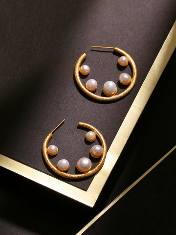Classic Round Earrings with Pearls 18k Gold Plated