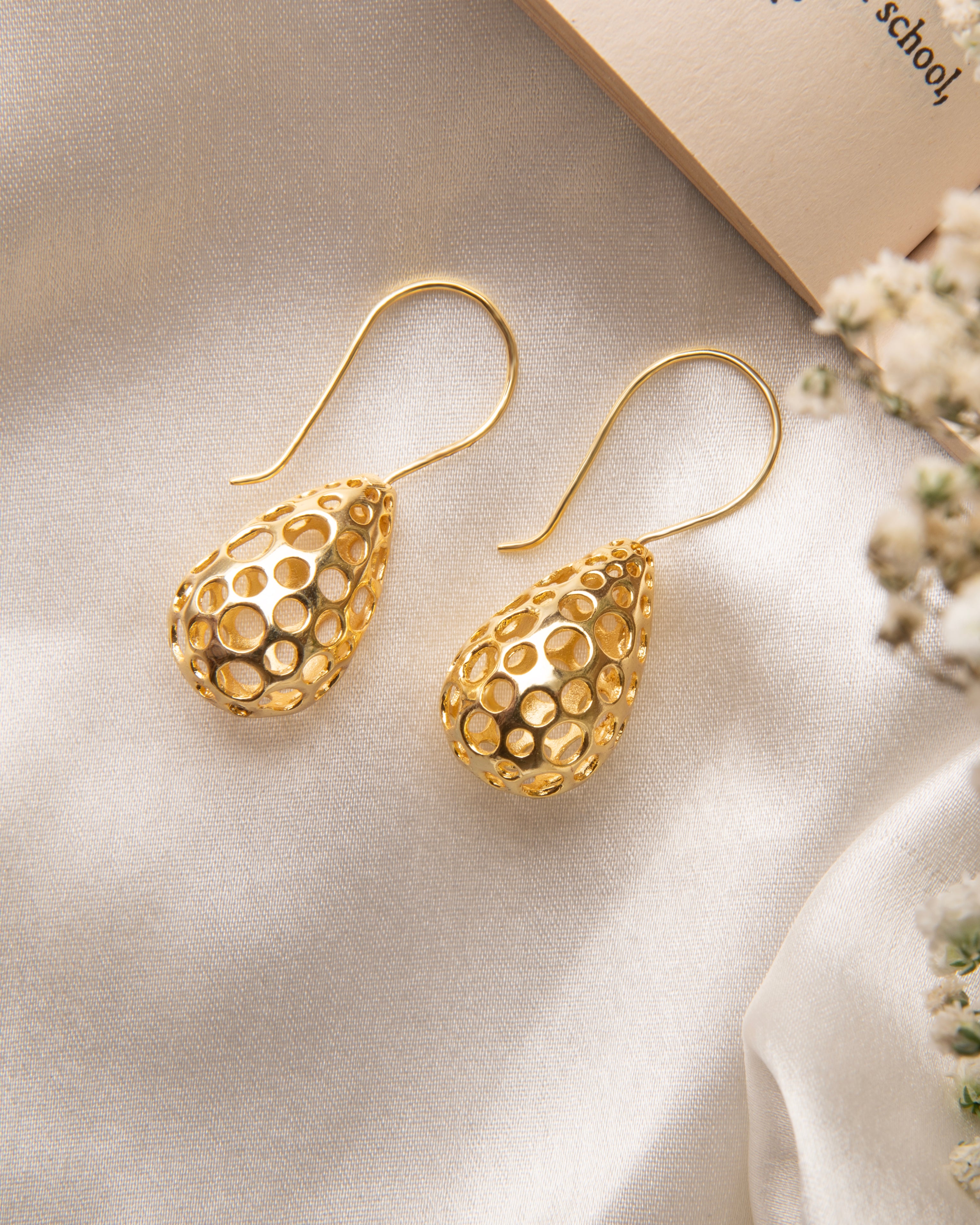 Golden Honeycomb Earrings 18k Gold Plated Geometric Dangle