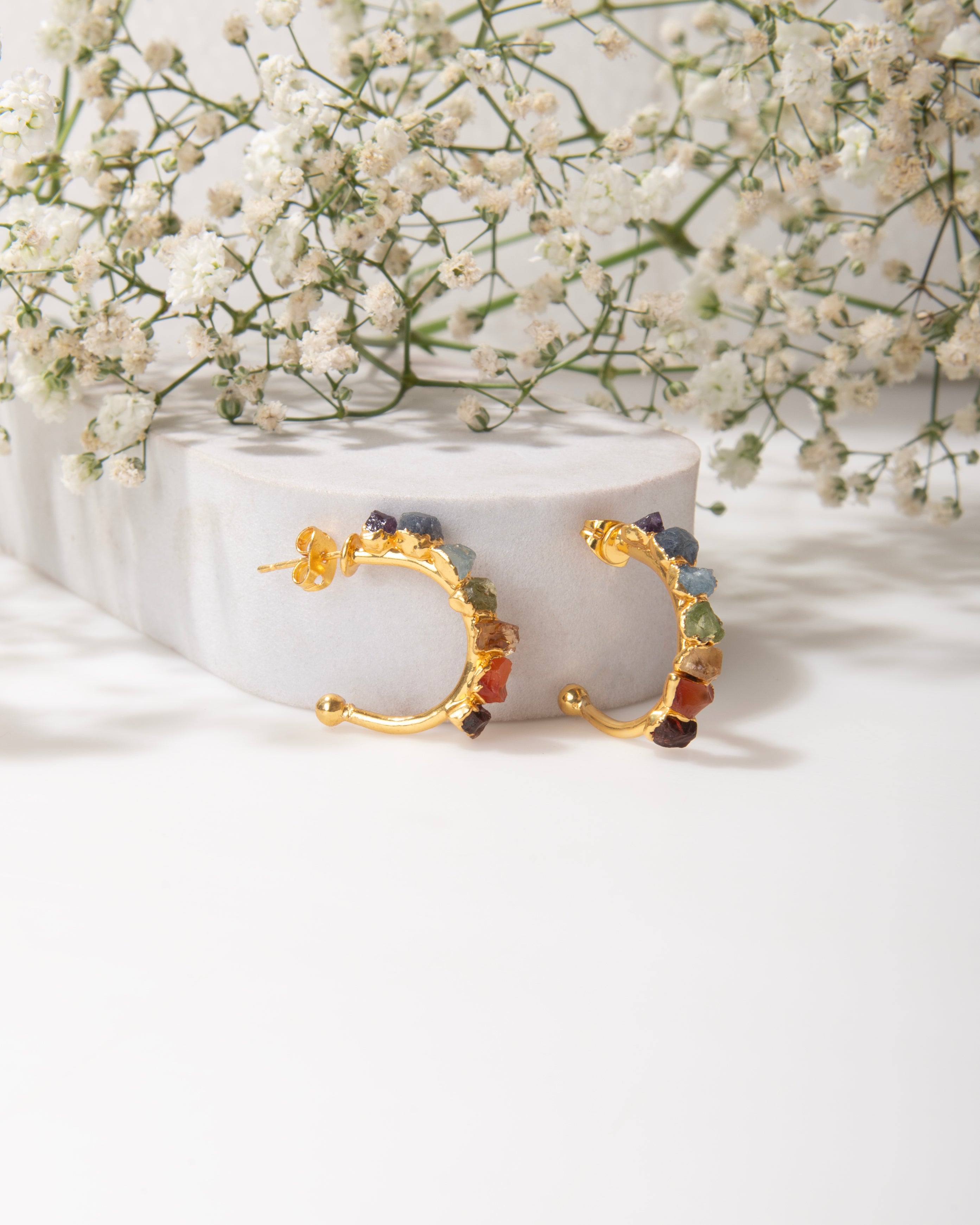 18k Gold Plated Seven Chakra Hoop Earrings