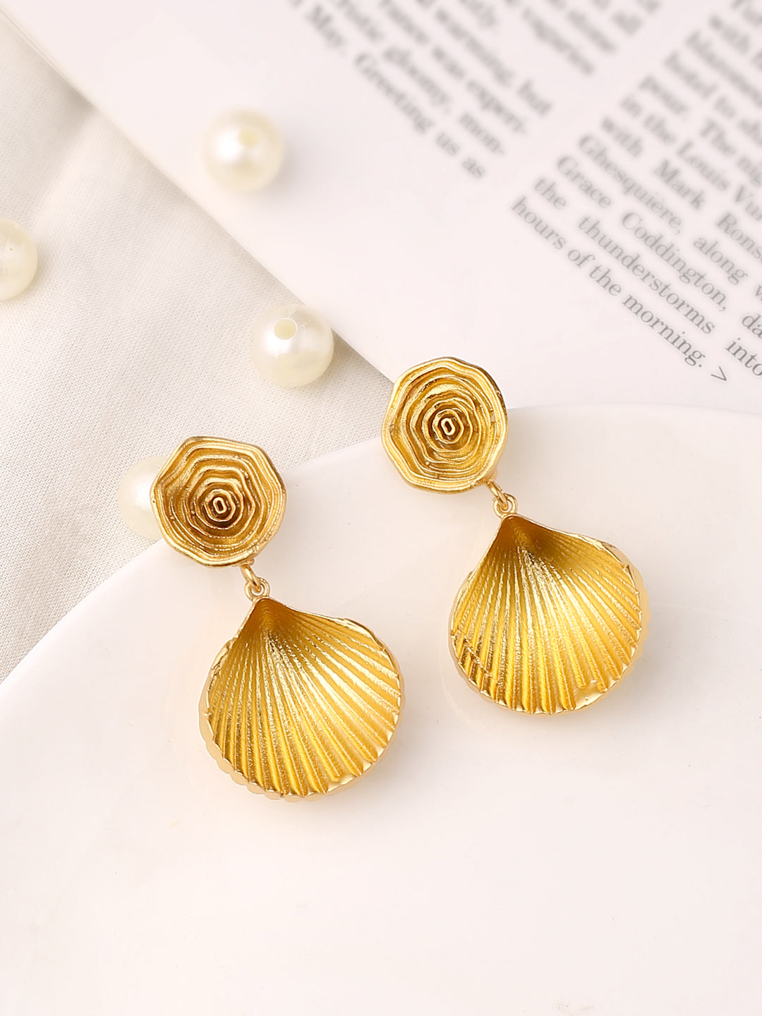 Shell Earrings with Gold Spiral 18K Gold Plated