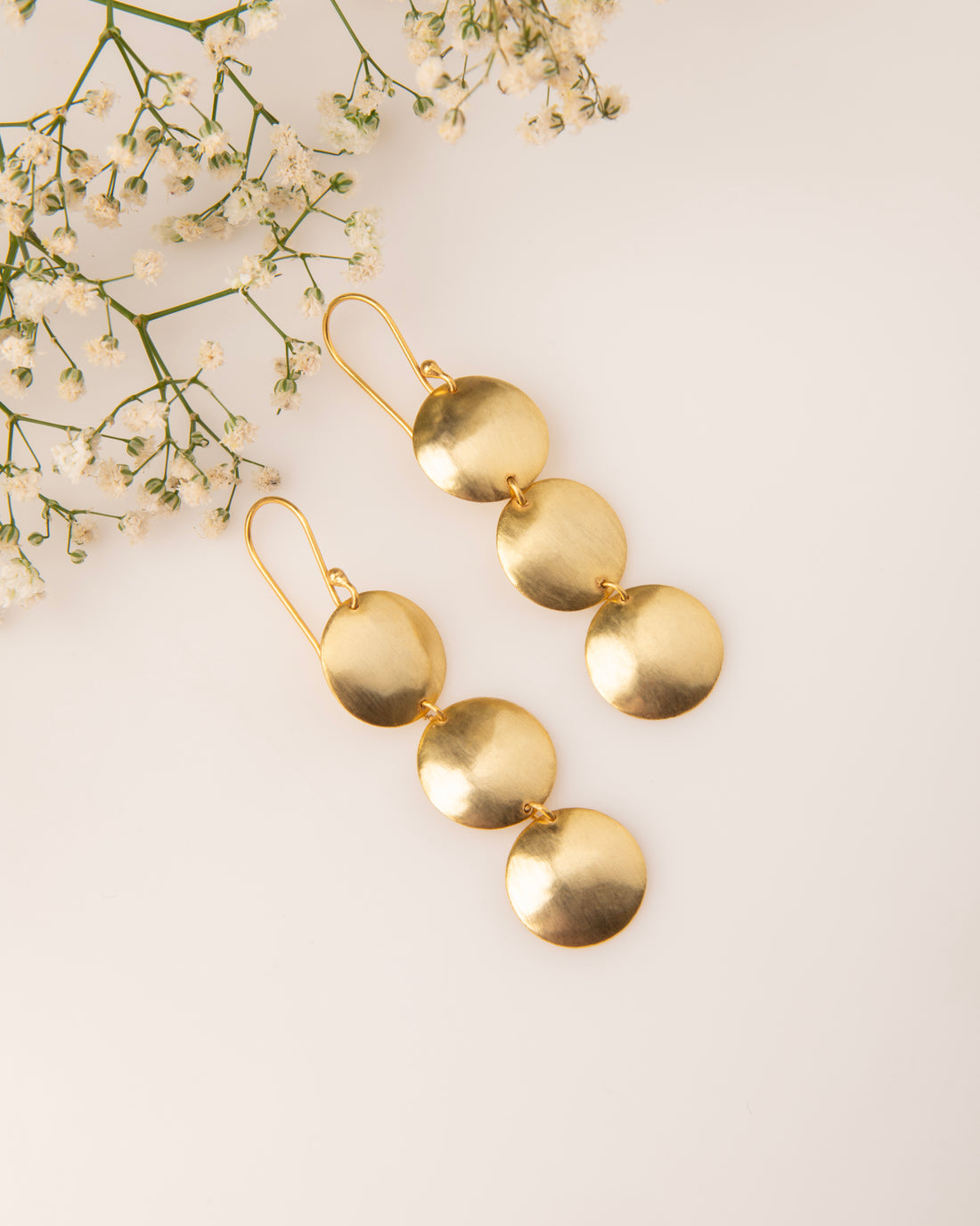 Triple Disc Earrings 18k Gold Plated Brass Circle Dangles