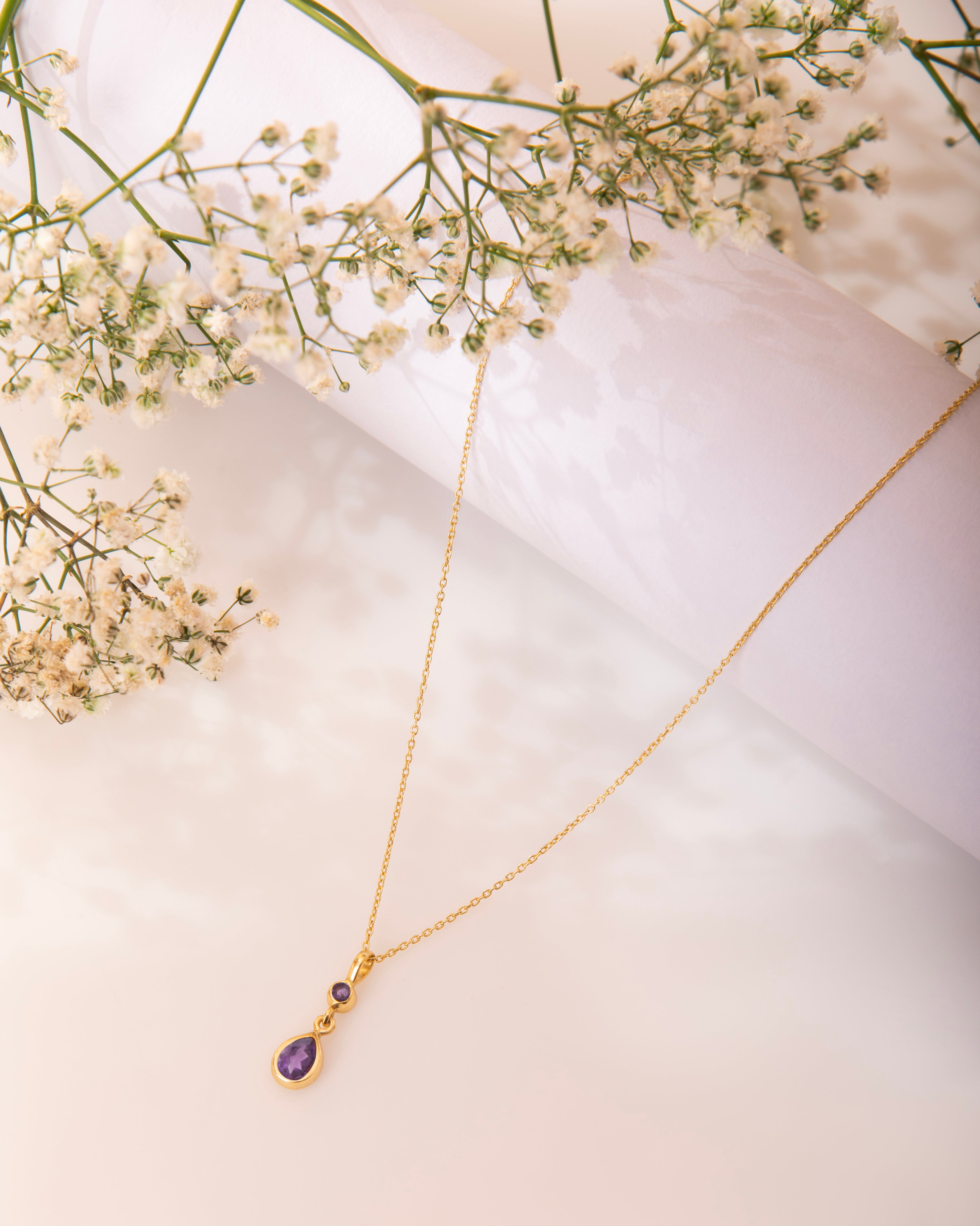 18K Gold Plated Amethyst Teardrop Necklace
