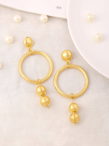 18K Gold Pated Sphere Ball Drop Circle Hoop Earrings