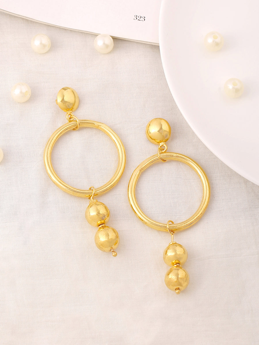 18K Gold Pated Sphere Ball Drop Circle Hoop Earrings