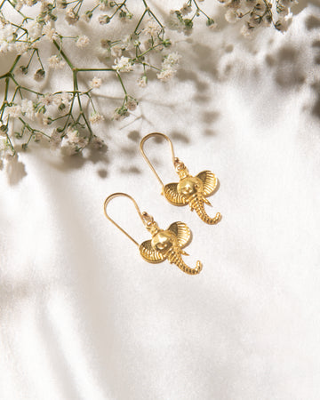 Elephant Head Earrings 18k Gold Plated goodluck Dangles