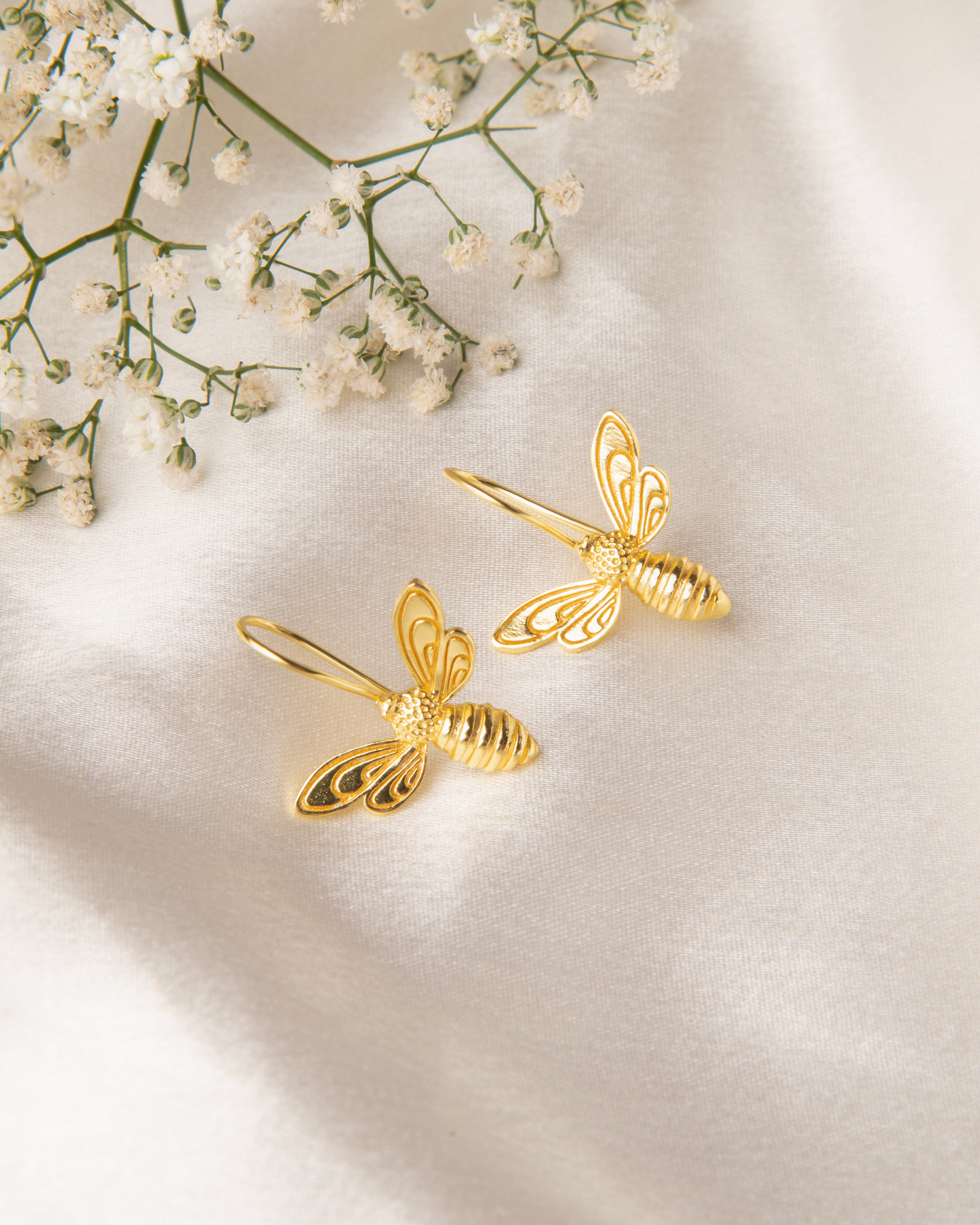 18k Gold Plated Bee Earrings Honey Bee Dangles