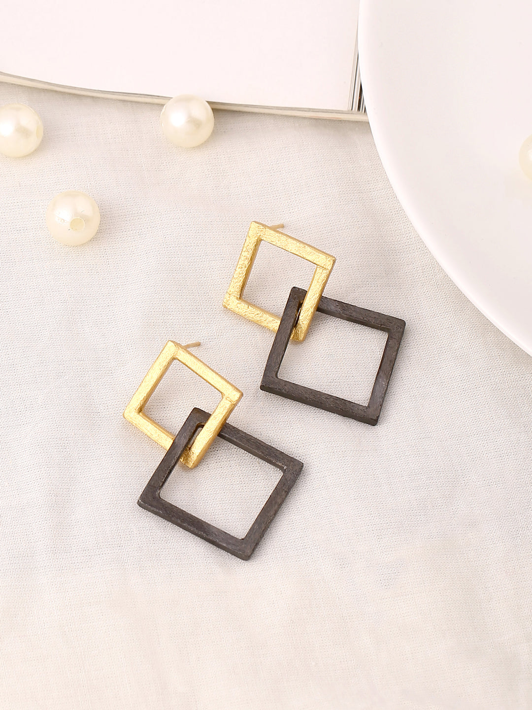 Long Black Gold Drop Earrings