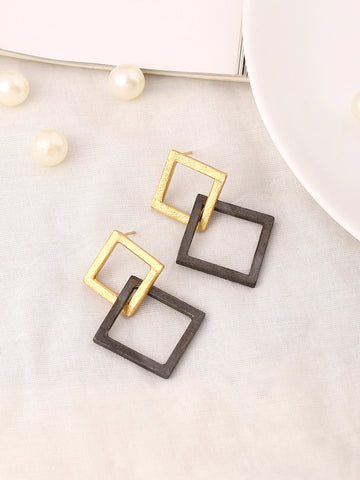 Long Black Gold Drop Earrings