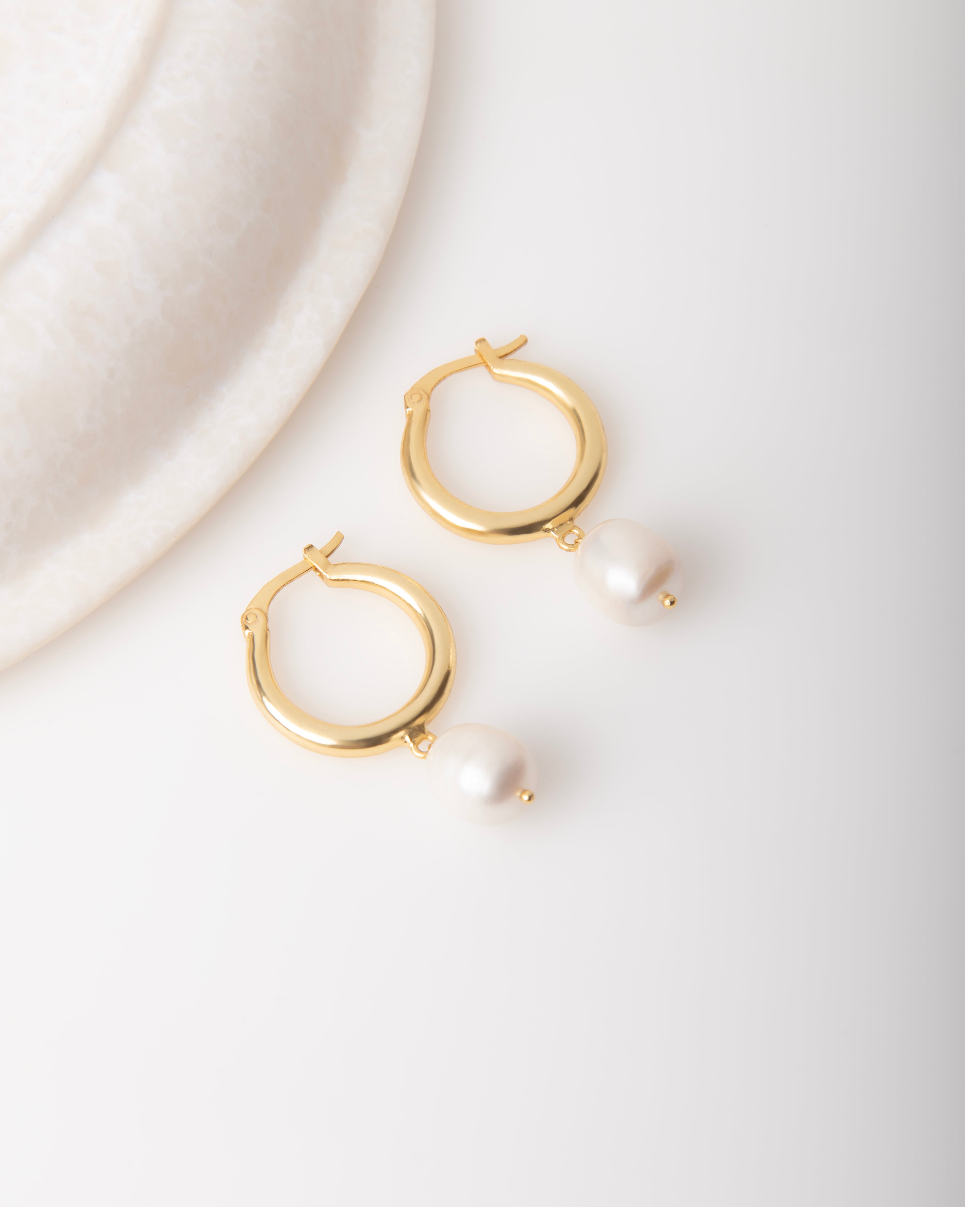 Pearl Hoop Earrings 18K Gold Plated Freshwater Pearl Danlges Earrings