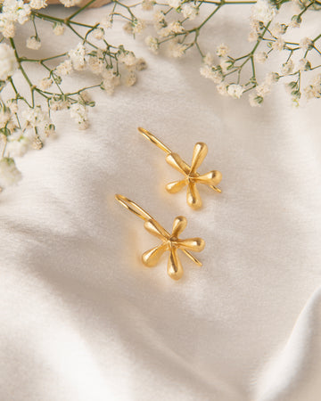18k Gold Plated Flower Earrings Drop Hook Earrings Hippie Dangle
