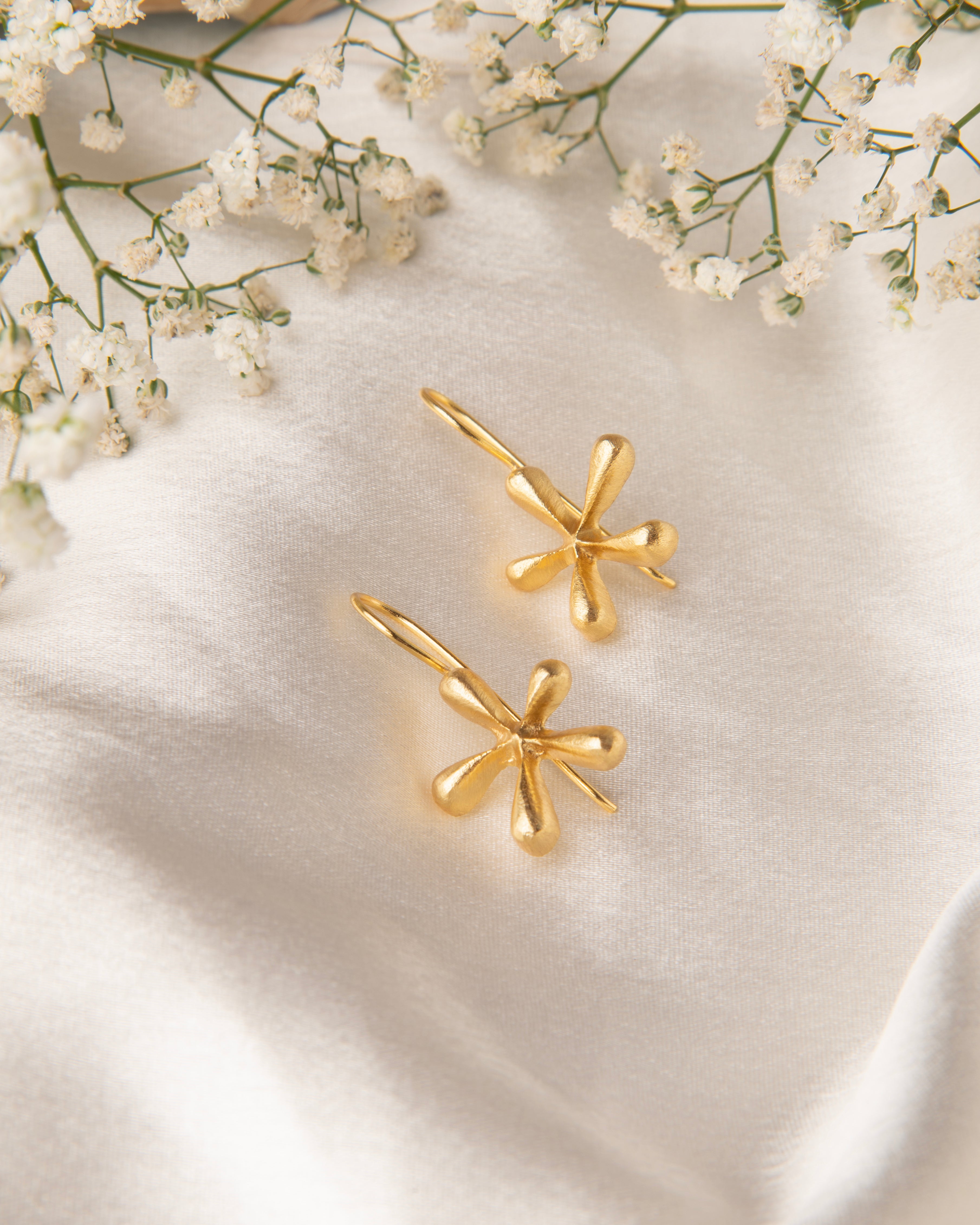 18k Gold Plated Flower Earrings Drop Hook Earrings Hippie Dangle