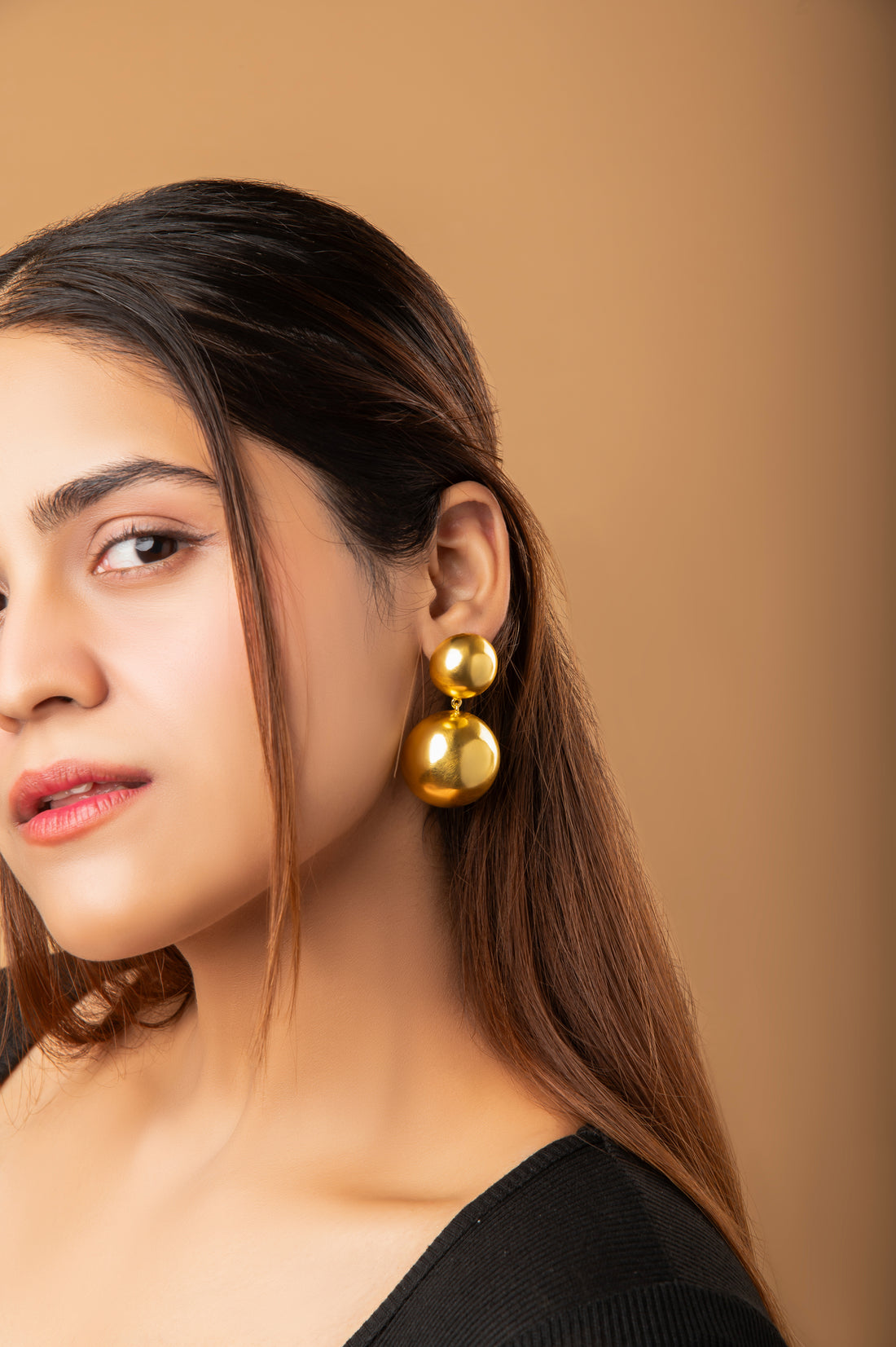 18K Gold Plated Disc Earrings Double Circle Drop Dangles