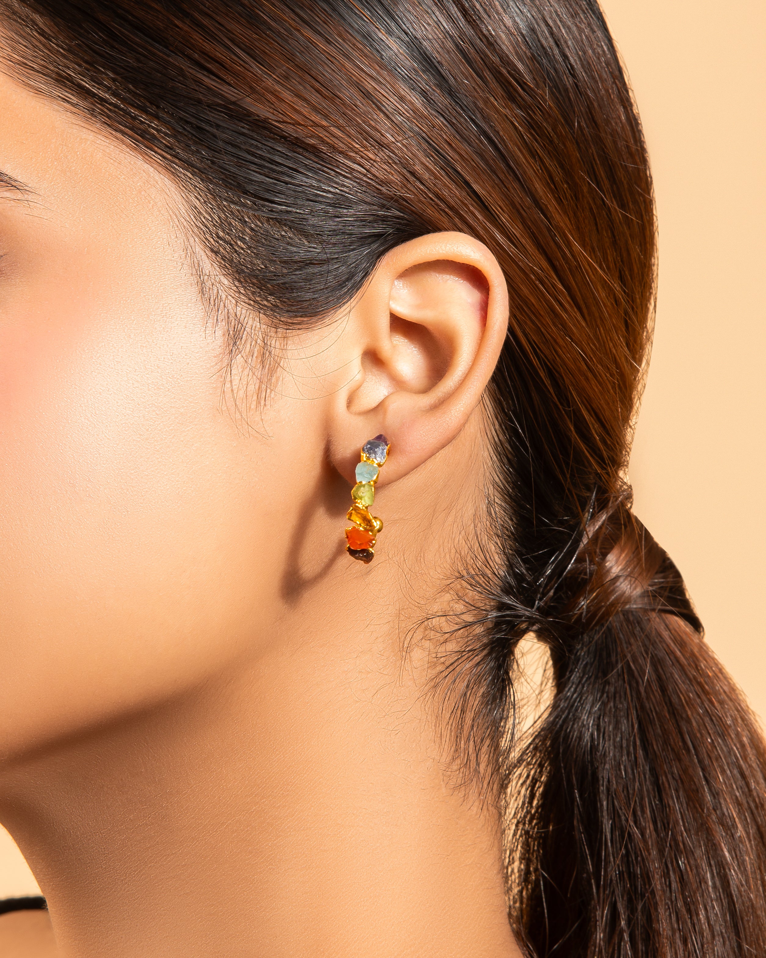 18k Gold Plated Seven Chakra Hoop Earrings